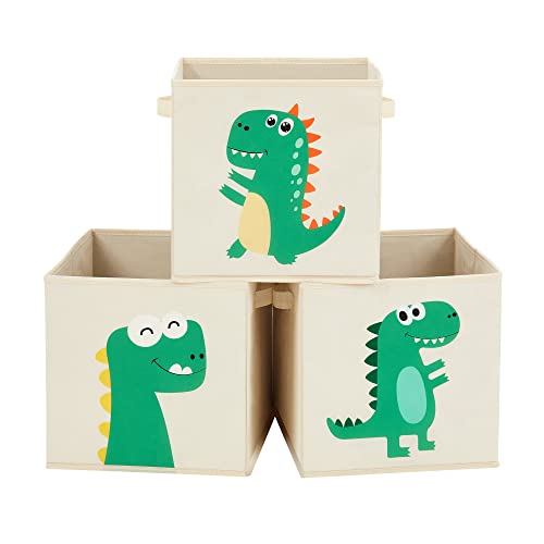 Skladišne kutije, 3 komada, sklopive, s ručkama, bež, s dino uzorkom