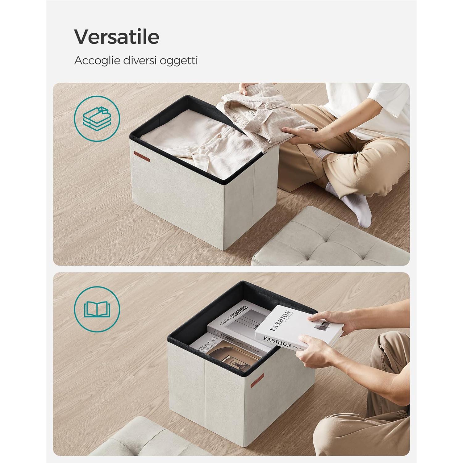 Skladišni tabure, nosivost do 130 kg, 31x41x31 cm, krem bijeli | SONGMICS-vitahome.hr