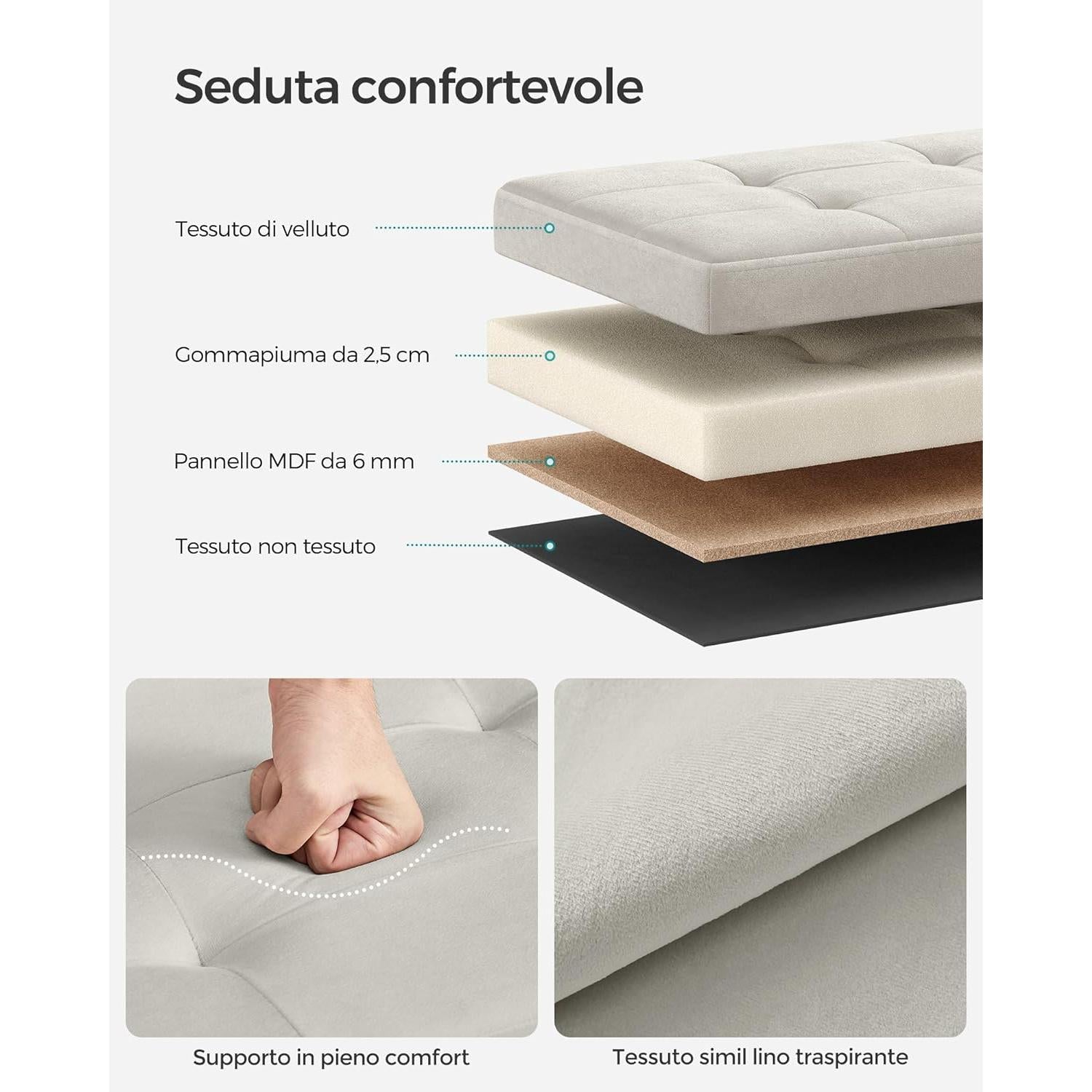 Skladišni tabure, nosivost do 130 kg, 31x41x31 cm, krem bijeli | SONGMICS-vitahome.hr