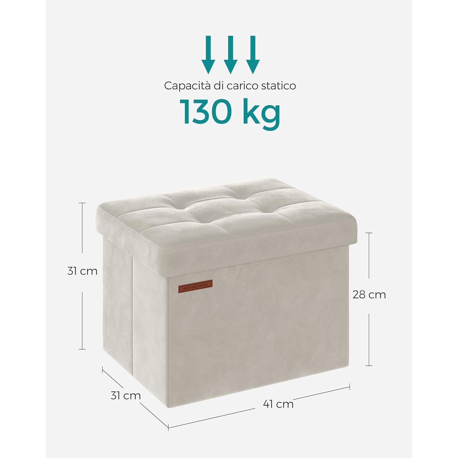 Skladišni tabure, nosivost do 130 kg, 31x41x31 cm, krem bijeli | SONGMICS-vitahome.hr