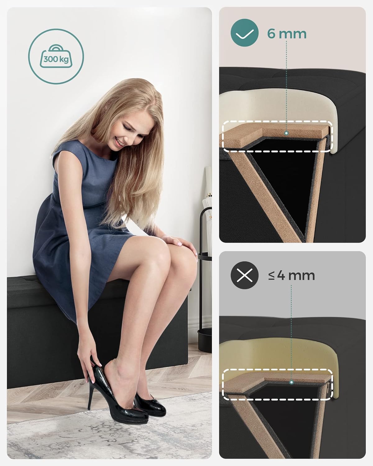 Sklopiva klupa s prostorom za pohranu, 38 x 110 x 38 cm, crna | SONGMICS-SONGMICS-Vita Home