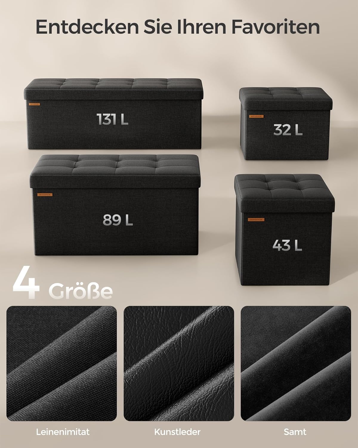 Sklopiva klupa s prostorom za pohranu, 38 x 110 x 38 cm, crna | SONGMICS-SONGMICS-Vita Home