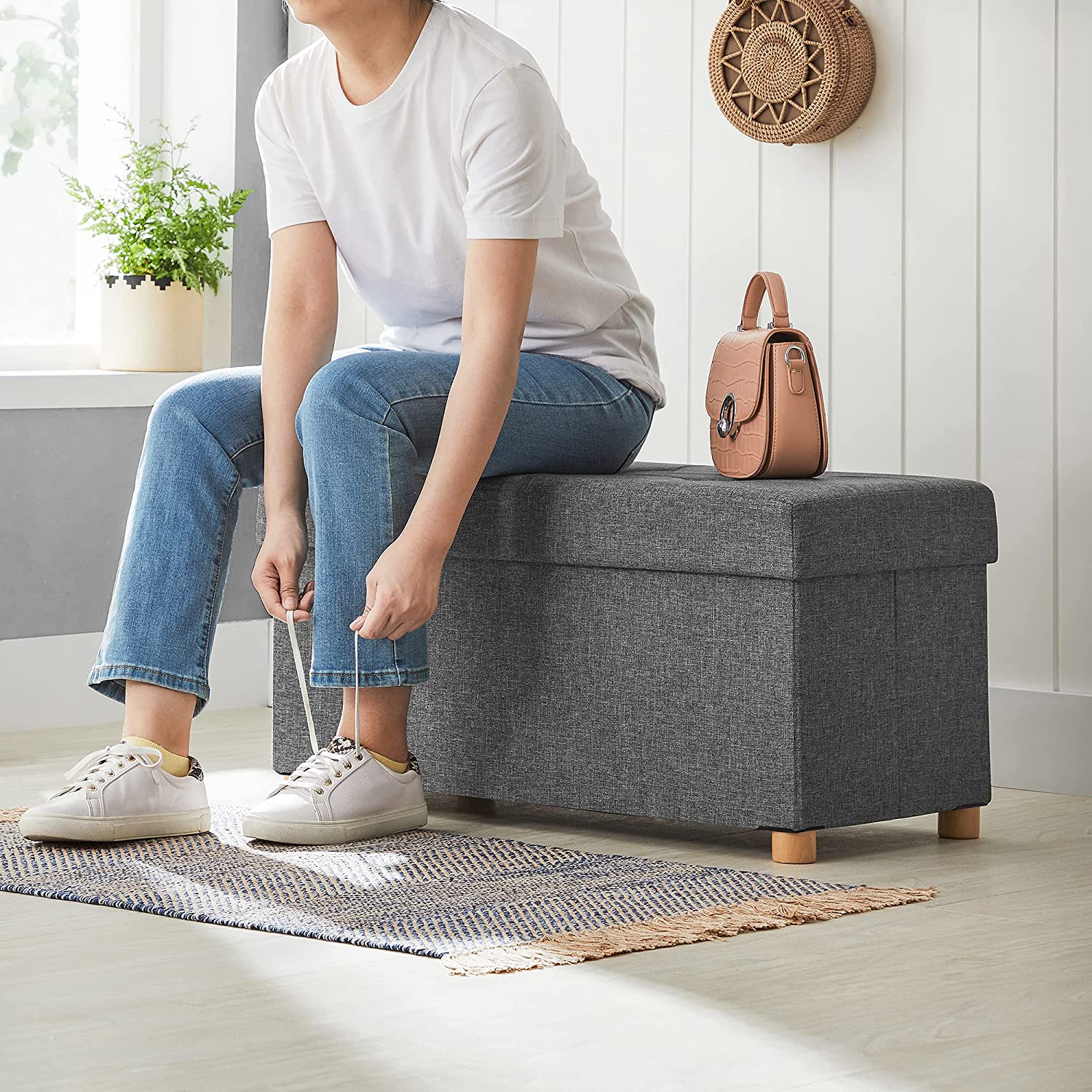 Sklopiva klupa sa prostorom za pohranu, 76 x 38 x 40 cm, tamno sive boje | SONGMICS-vitahome.hr