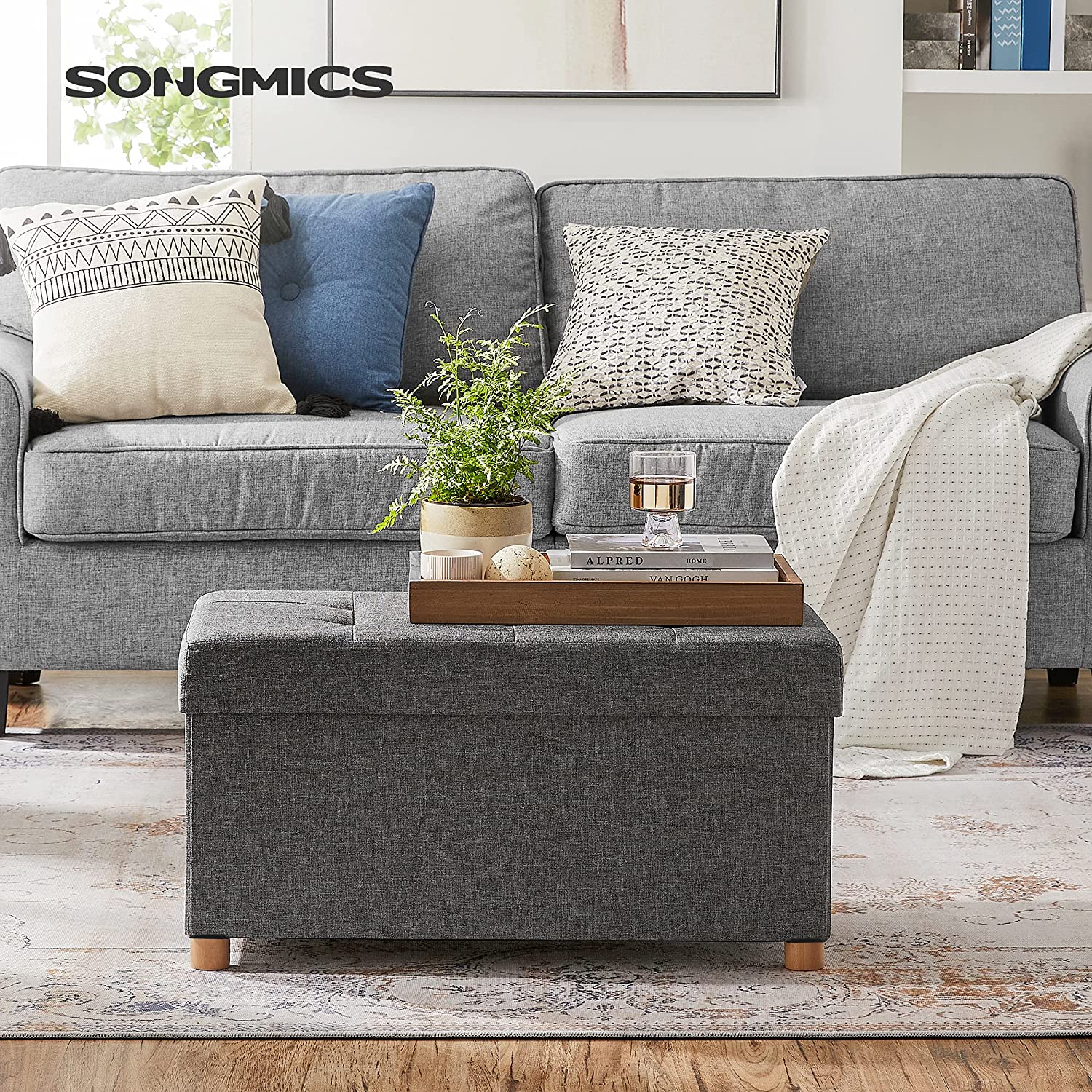 Sklopiva klupa sa prostorom za pohranu, 76 x 38 x 40 cm, tamno sive boje | SONGMICS-vitahome.hr