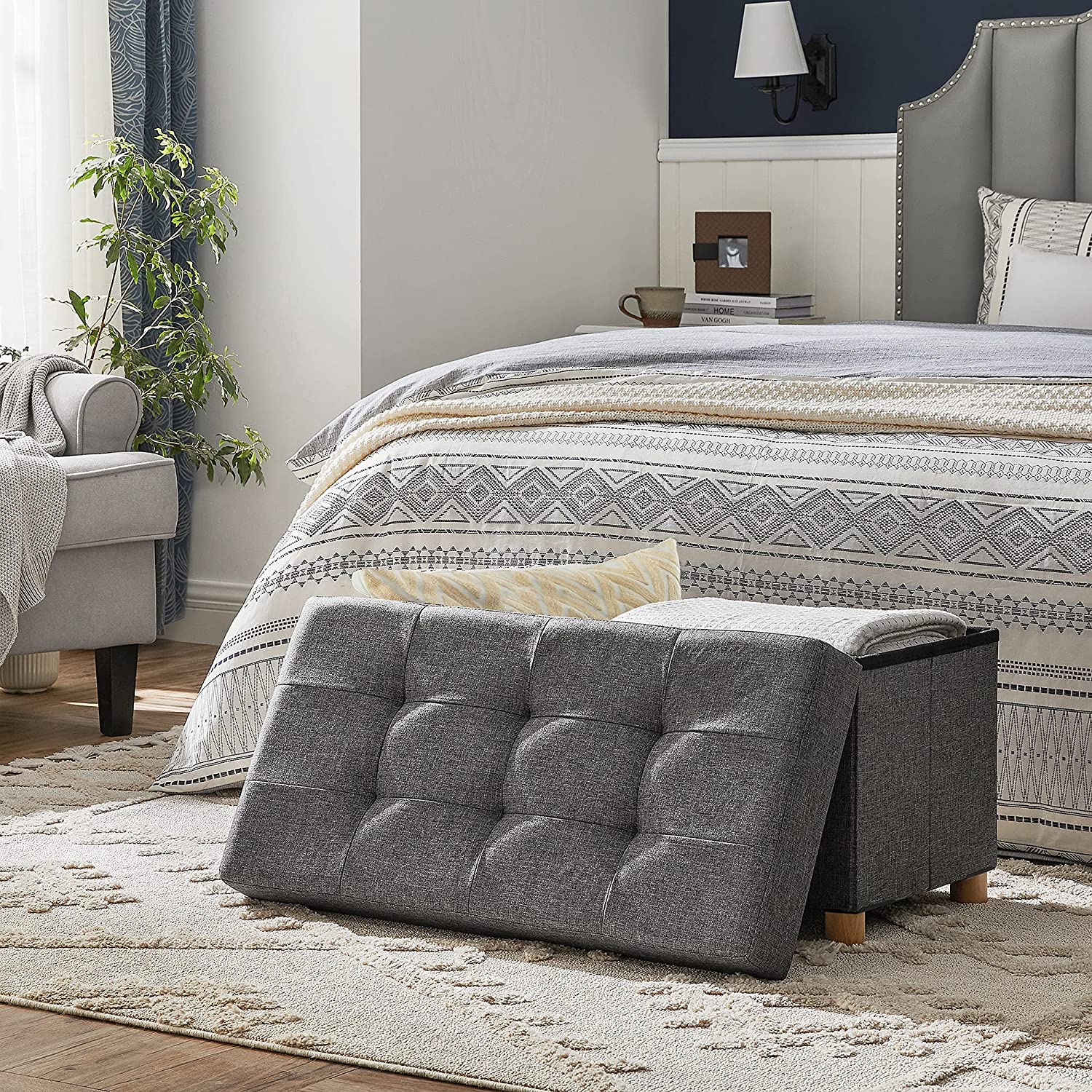 Sklopiva klupa sa prostorom za pohranu, 76 x 38 x 40 cm, tamno sive boje | SONGMICS-vitahome.hr