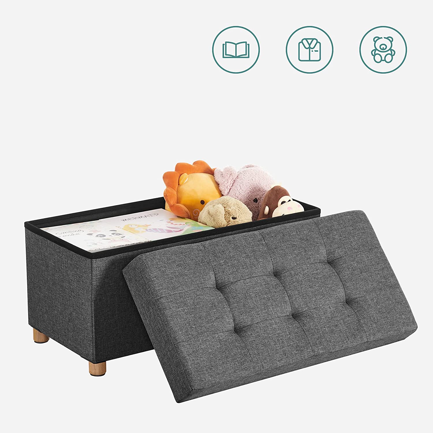Sklopiva klupa sa prostorom za pohranu, 76 x 38 x 40 cm, tamno sive boje | SONGMICS-vitahome.hr