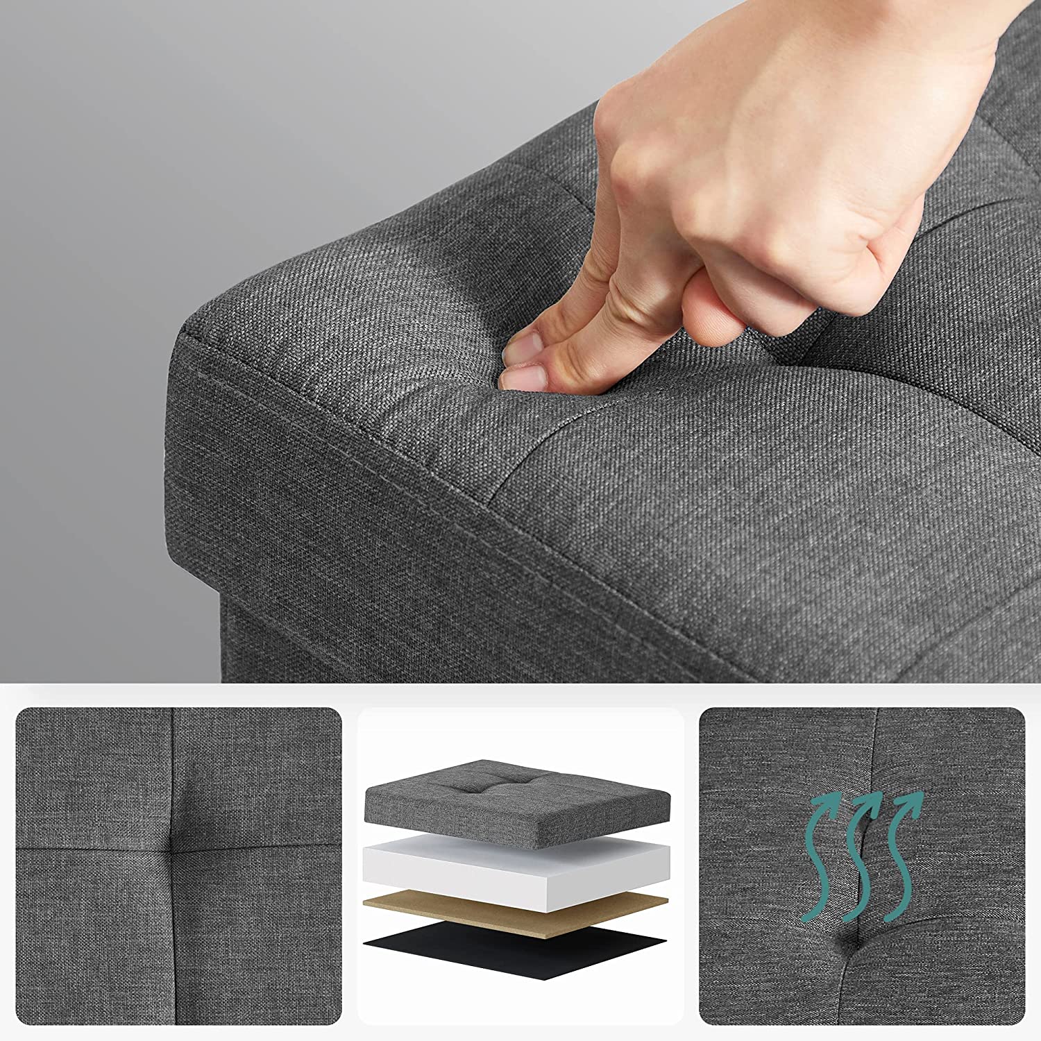 Sklopiva klupa sa prostorom za pohranu, 76 x 38 x 40 cm, tamno sive boje | SONGMICS-vitahome.hr
