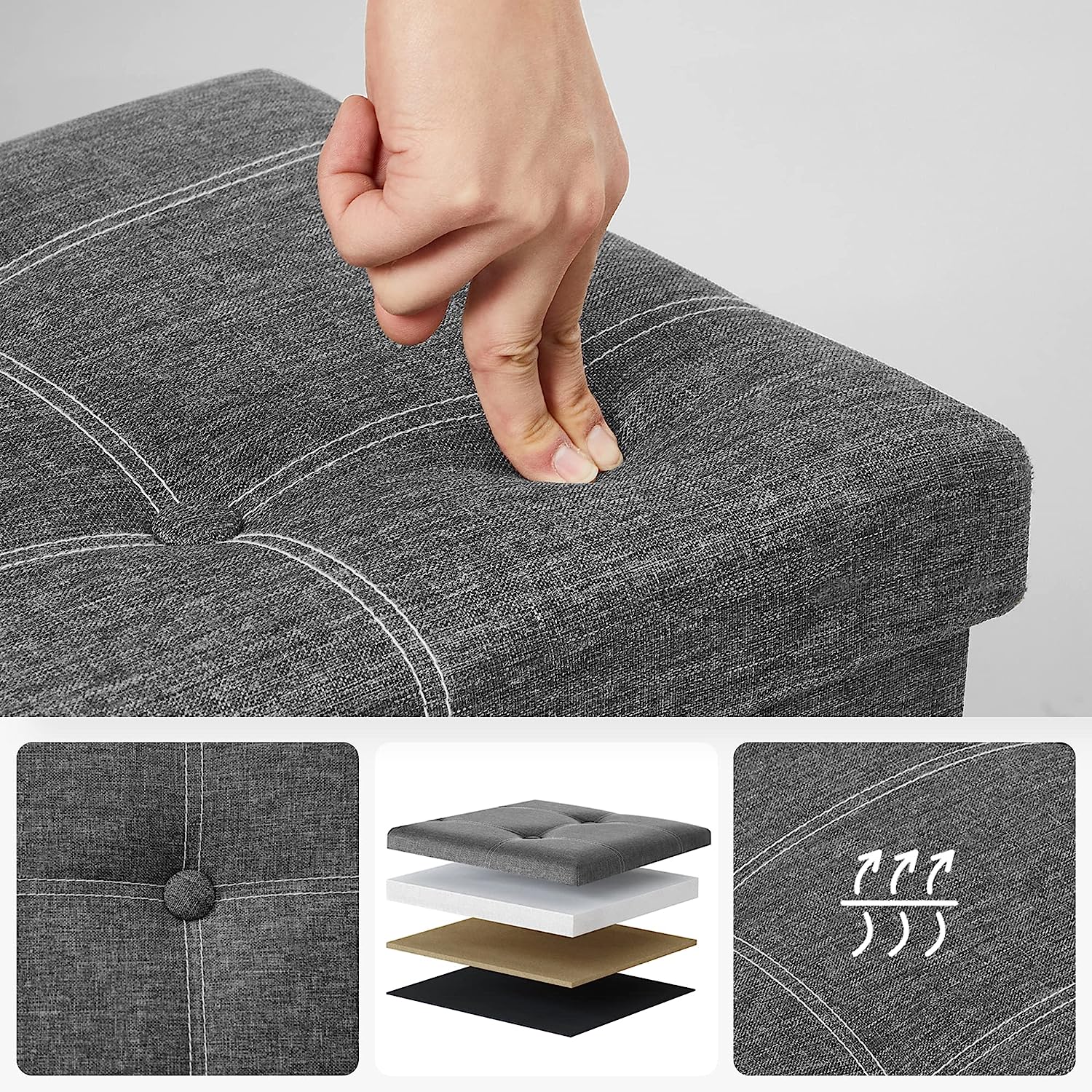 Sklopiva klupa za odlaganje, 110 x 38 x 38 cm, tamno siva | SONGMICS-vitahome.hr