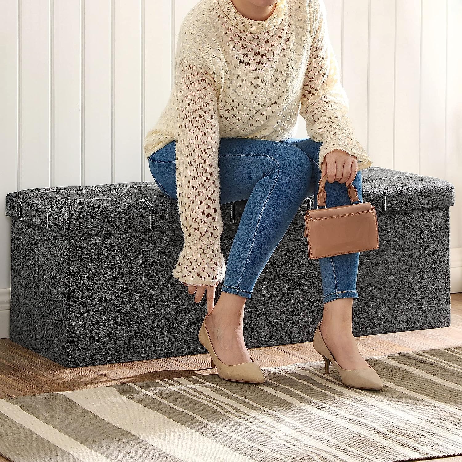 Sklopiva klupa za odlaganje, 110 x 38 x 38 cm, tamno siva | SONGMICS-vitahome.hr