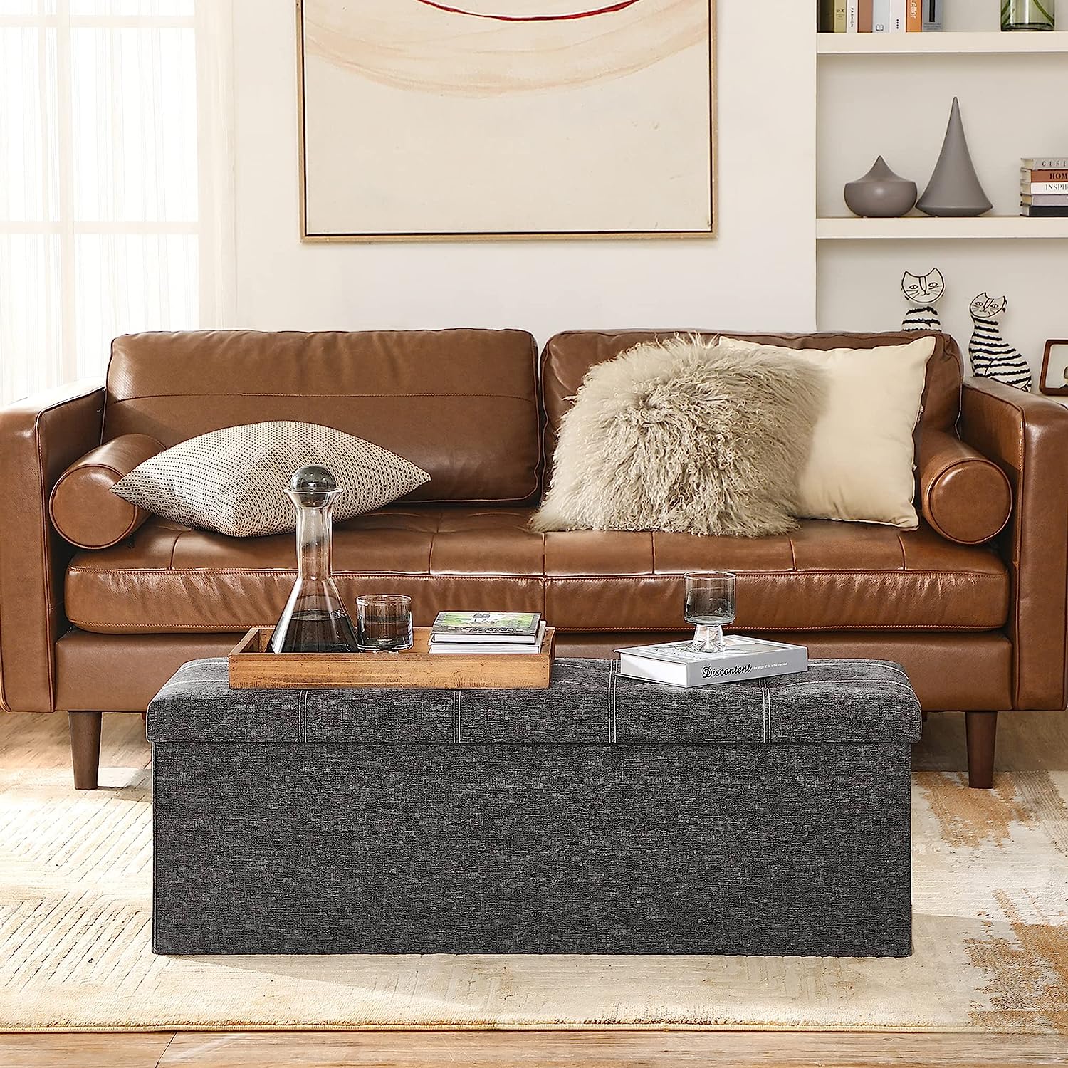 Sklopiva klupa za odlaganje, 110 x 38 x 38 cm, tamno siva | SONGMICS-vitahome.hr