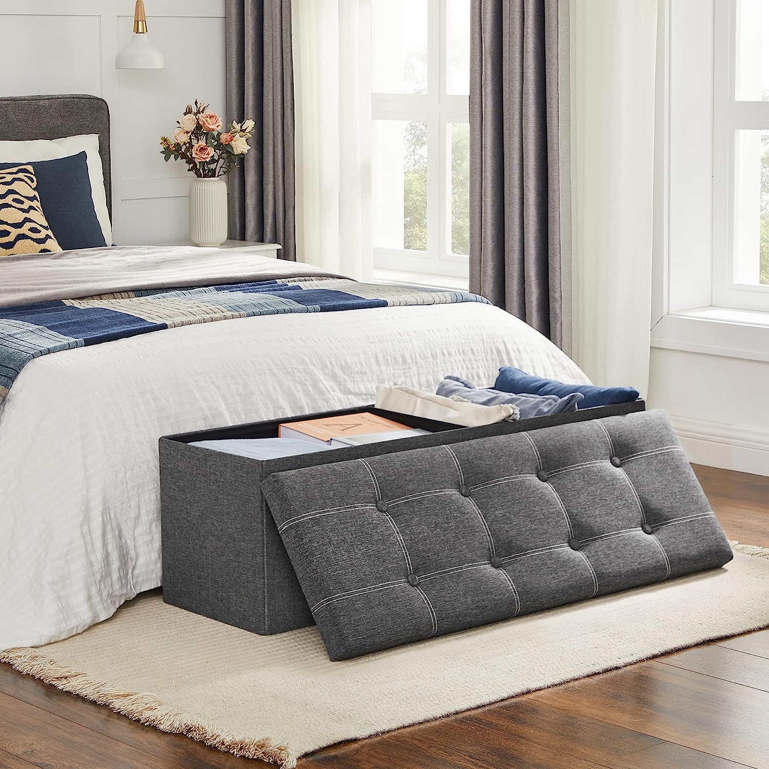 Sklopiva klupa za odlaganje, 110 x 38 x 38 cm, tamno siva | SONGMICS-vitahome.hr