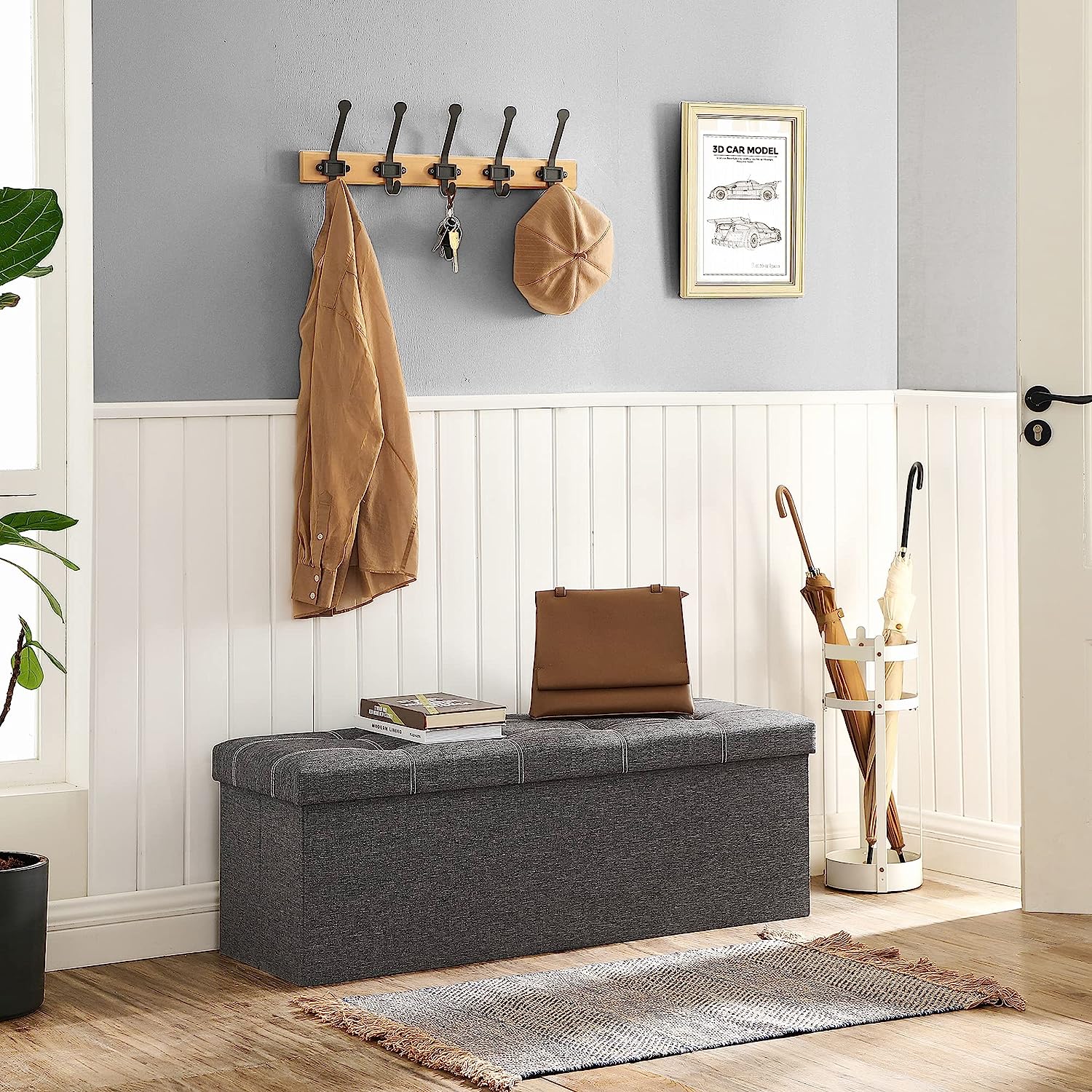 Sklopiva klupa za odlaganje, 110 x 38 x 38 cm, tamno siva | SONGMICS-vitahome.hr