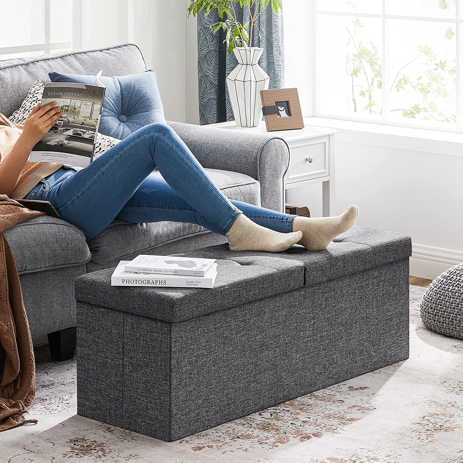 Sklopiva klupa za odlaganje, 110 x 38 x 38 cm, tamno sive boje | SONGMICS-vitahome.hr