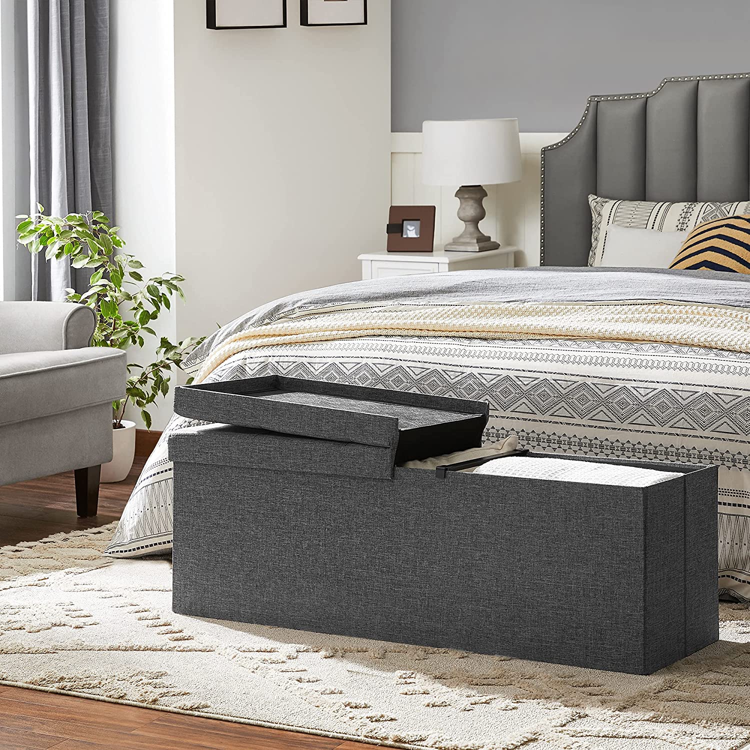 Sklopiva klupa za odlaganje, 110 x 38 x 38 cm, tamno sive boje | SONGMICS-vitahome.hr