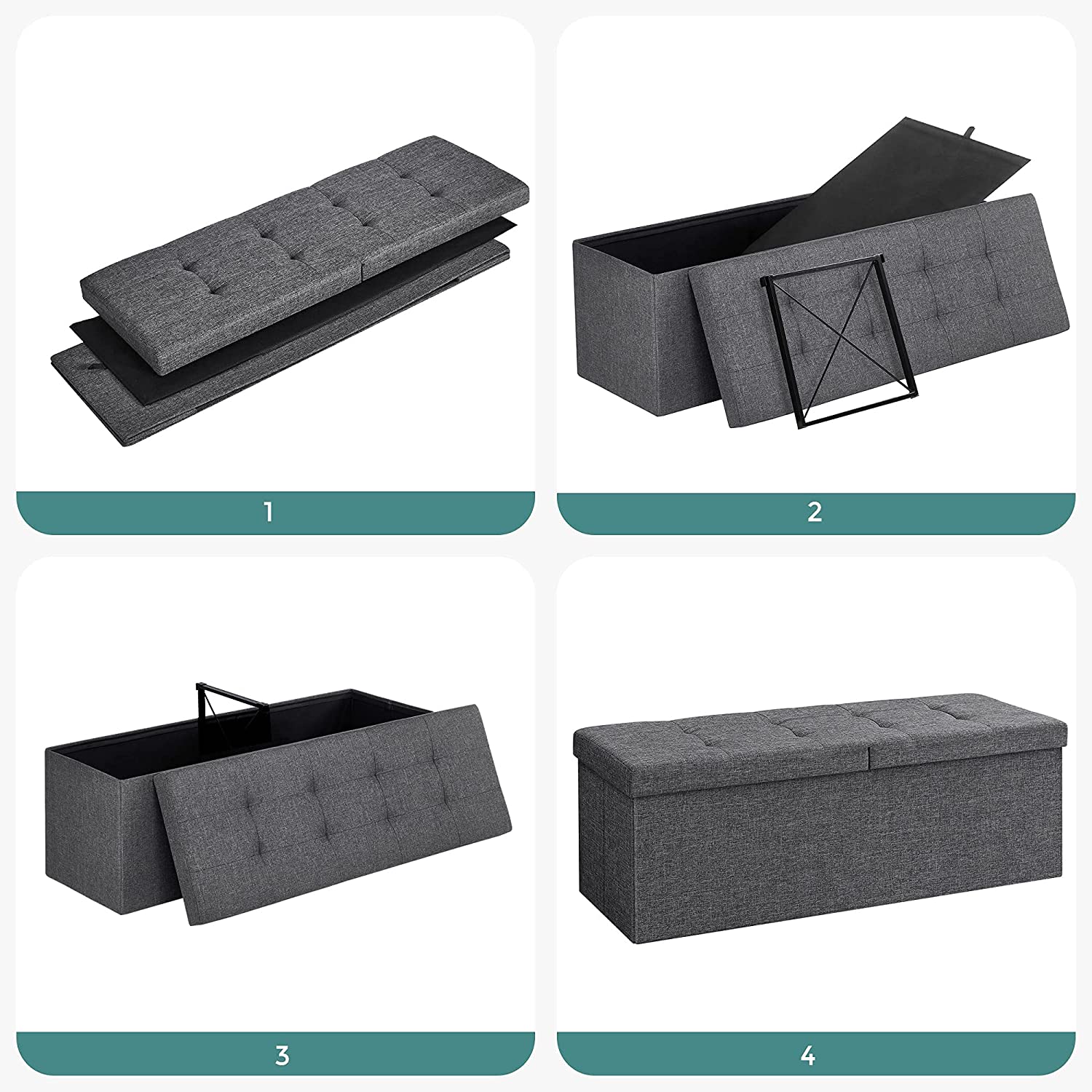 Sklopiva klupa za odlaganje, 110 x 38 x 38 cm, tamno sive boje | SONGMICS-vitahome.hr