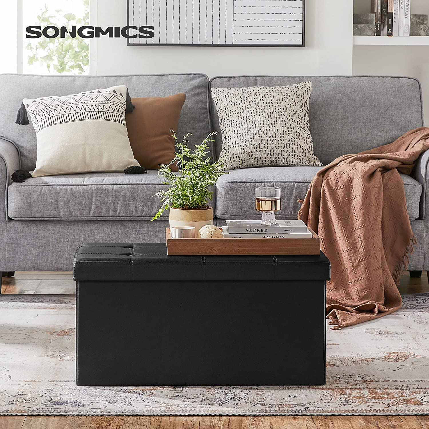 Sklopiva klupa za odlaganje, 76 x 38 x 38 cm, crne boje | SONGMICS-vitahome.hr