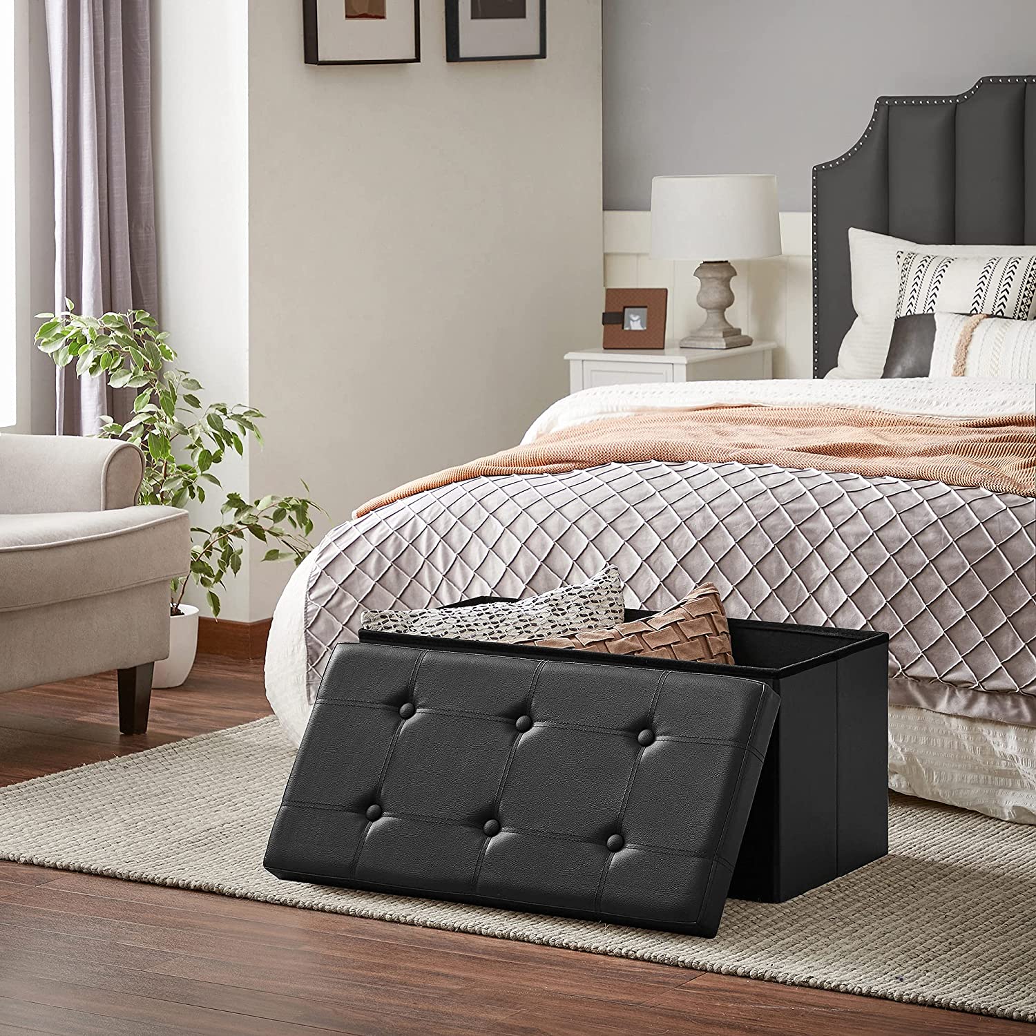 Sklopiva klupa za odlaganje, 76 x 38 x 38 cm, crne boje | SONGMICS-vitahome.hr