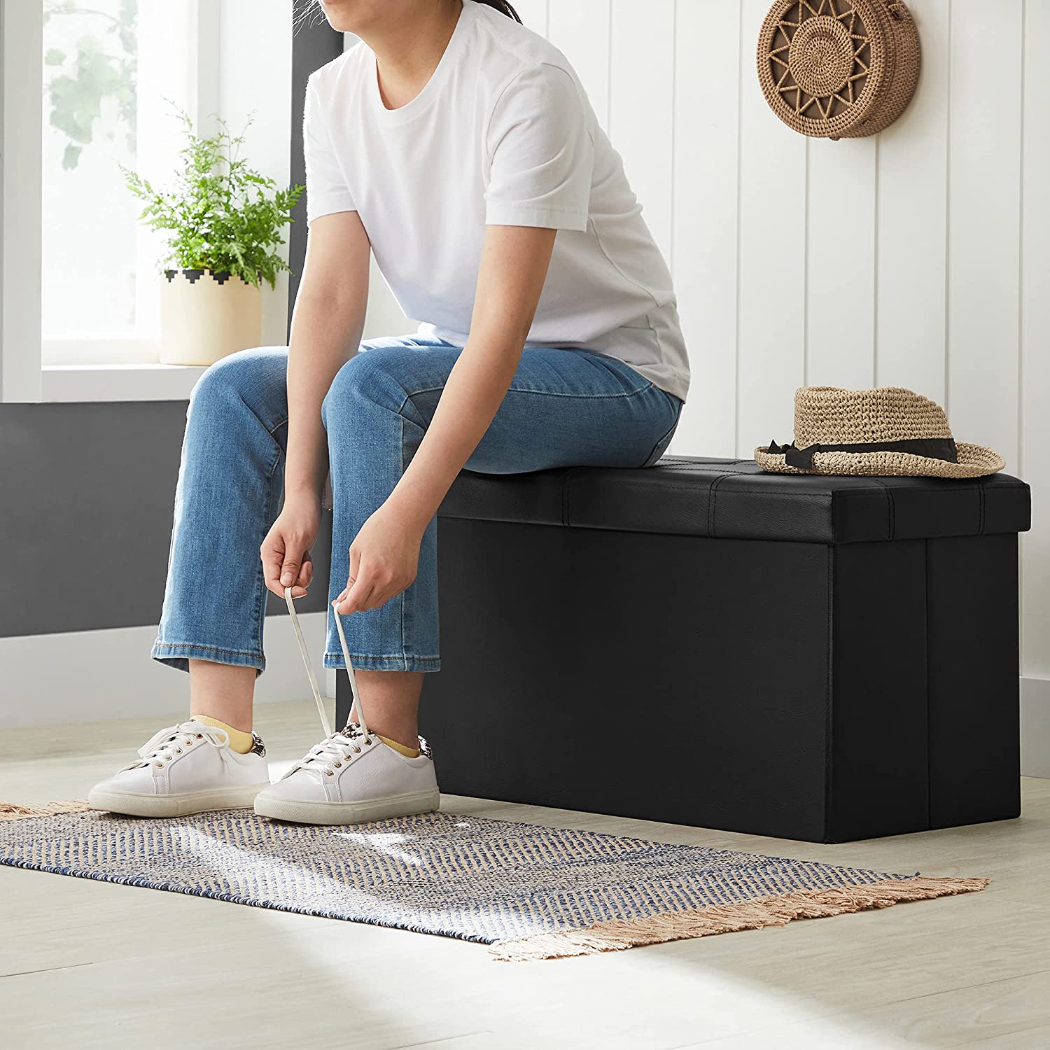 Sklopiva klupa za odlaganje, 76 x 38 x 38 cm, crne boje | SONGMICS-vitahome.hr