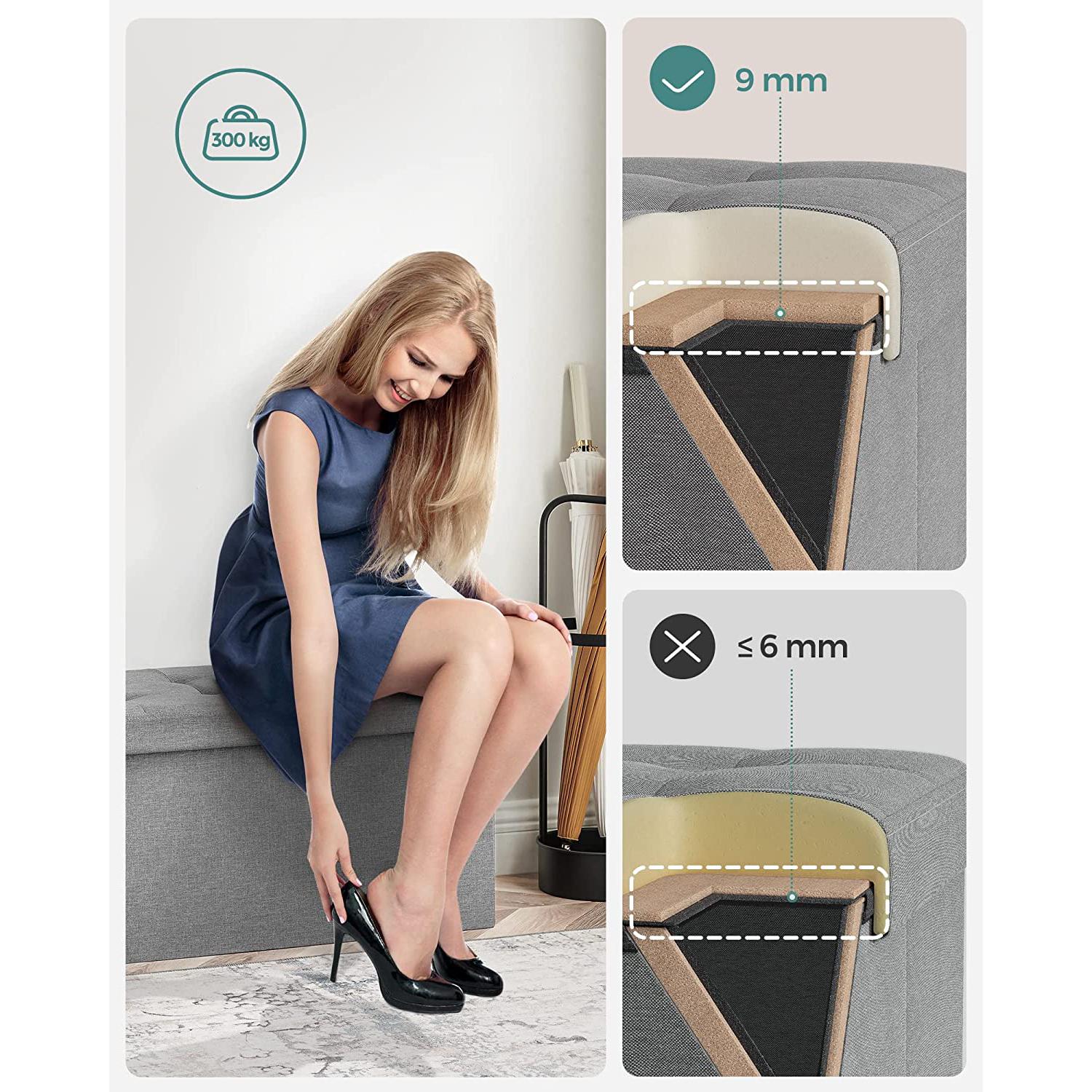 Sklopiva klupa za odlaganje, 76 x 38 x 38 cm, svijetlo siva | SONGMICS-vitahome.hr