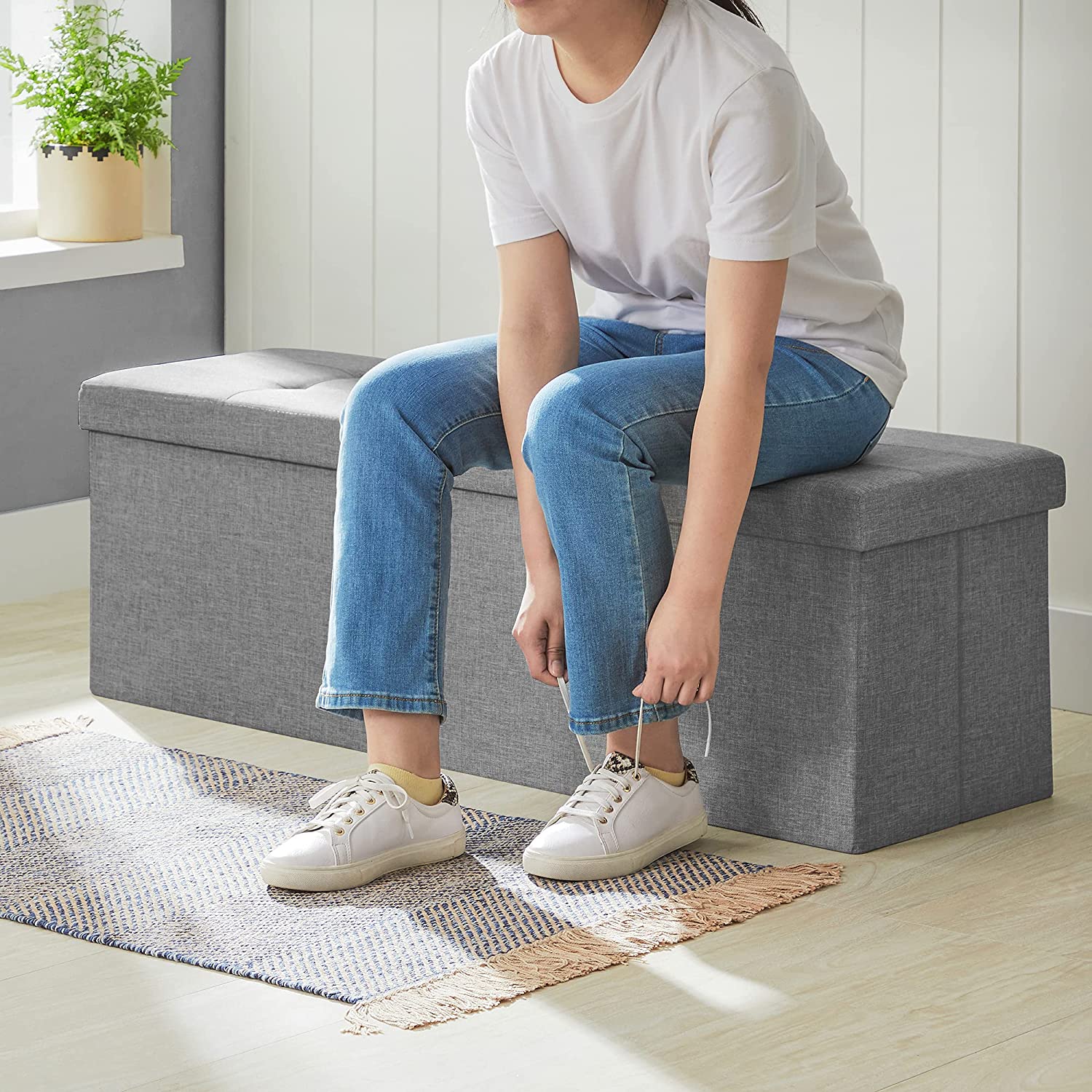 Sklopiva klupa za odlaganje kapaciteta 120 L, 110 x 38 x 38 cm, svijetlo siva | SONGMICS-vitahome.hr
