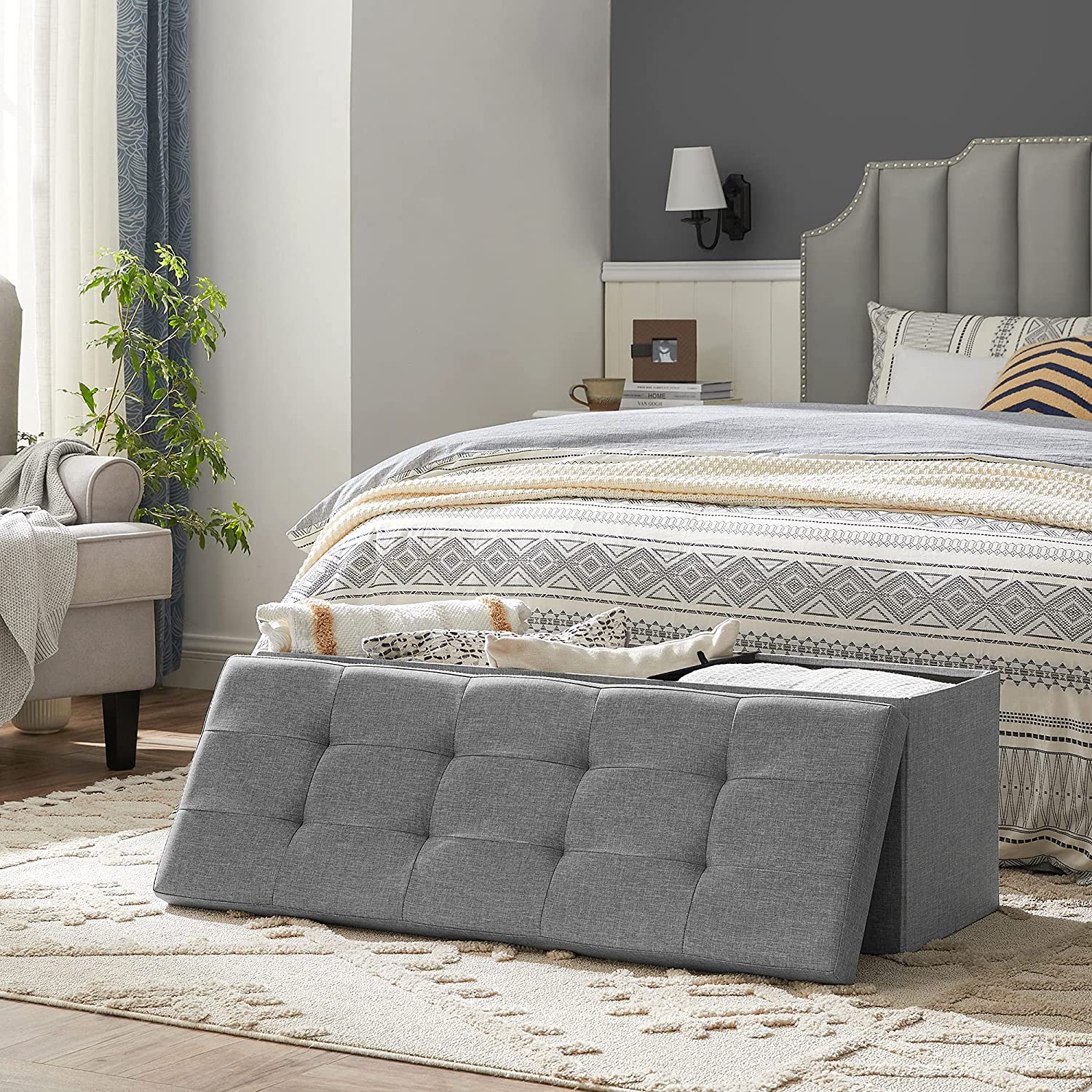 Sklopiva klupa za odlaganje kapaciteta 120 L, 110 x 38 x 38 cm, svijetlo siva | SONGMICS-vitahome.hr