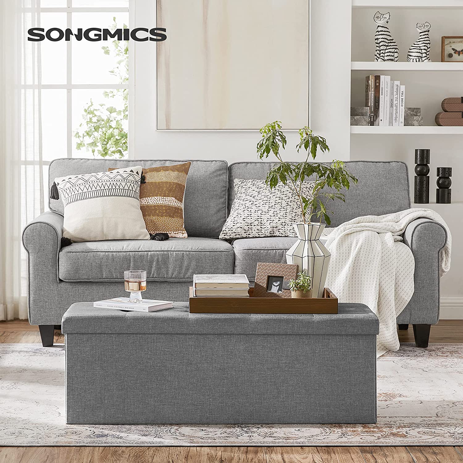 Sklopiva klupa za odlaganje kapaciteta 120 L, 110 x 38 x 38 cm, svijetlo siva | SONGMICS-vitahome.hr