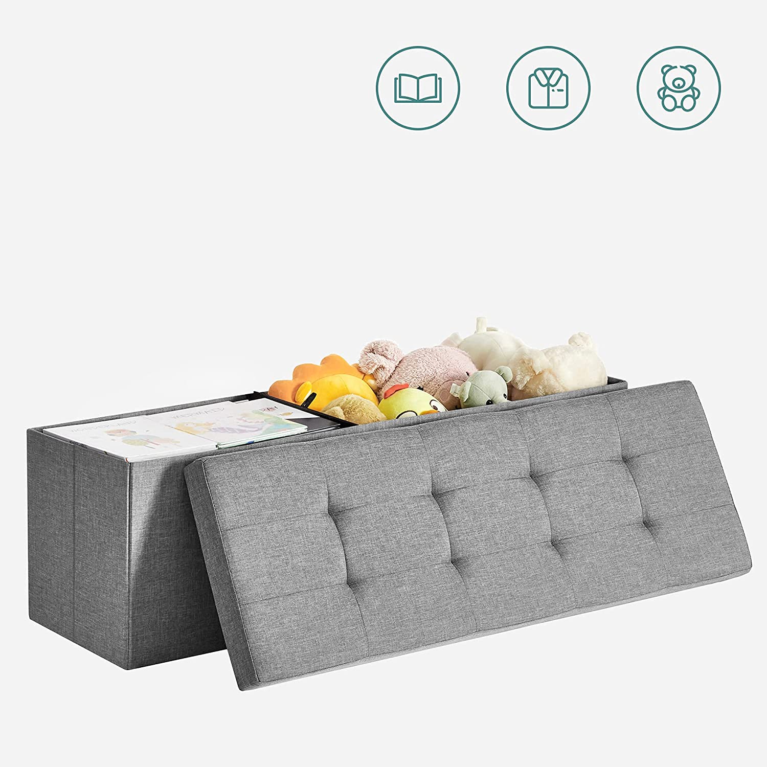 Sklopiva klupa za odlaganje kapaciteta 120 L, 110 x 38 x 38 cm, svijetlo siva | SONGMICS-vitahome.hr