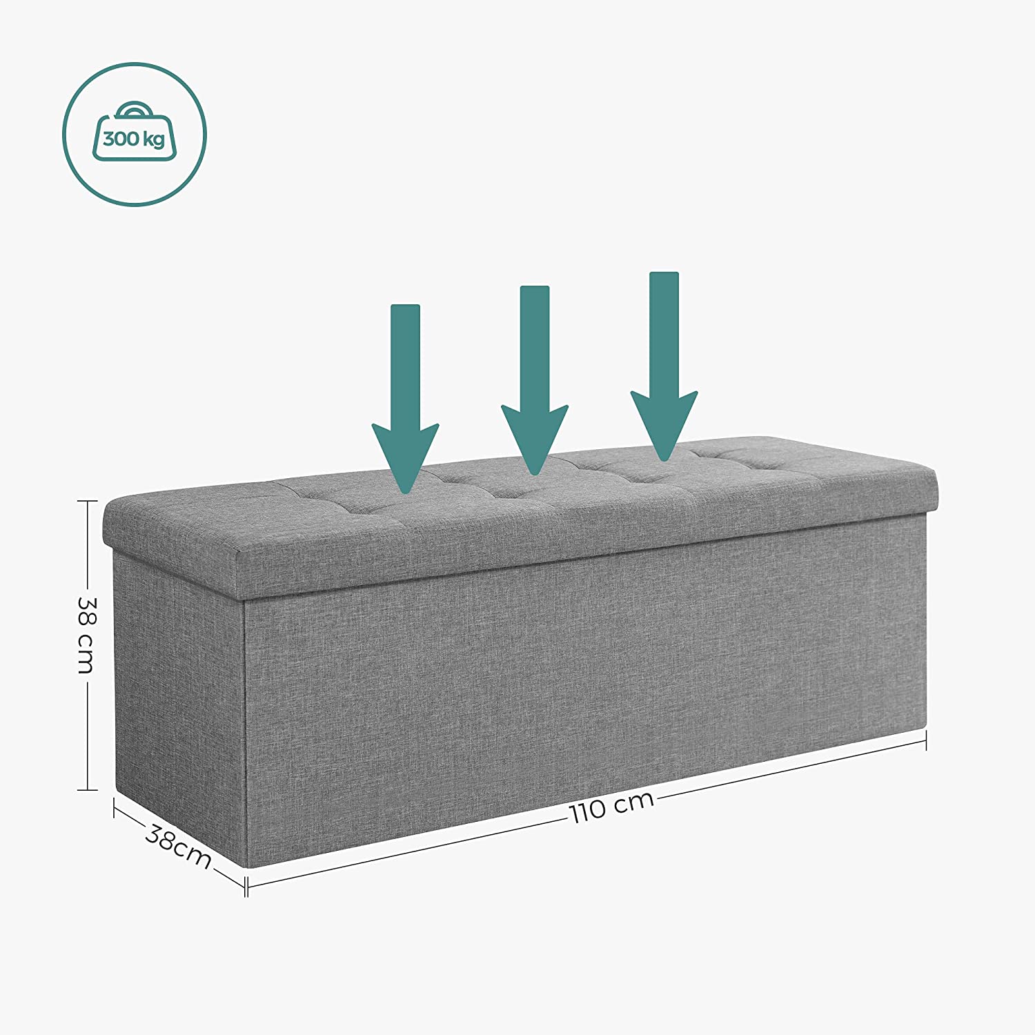 Sklopiva klupa za odlaganje kapaciteta 120 L, 110 x 38 x 38 cm, svijetlo siva | SONGMICS-vitahome.hr