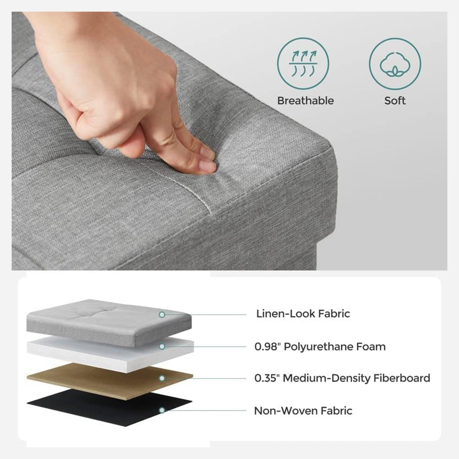 Sklopiva klupa za odlaganje kapaciteta 120 L, 110 x 38 x 38 cm, svijetlo siva | SONGMICS-vitahome.hr