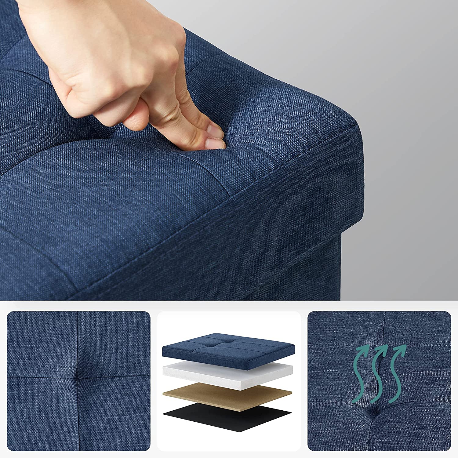 Sklopiva klupa za odlaganje, kapaciteta 80 L, 76 x 38 x 38 cm, tamnoplava | SONGMICS-vitahome.hr
