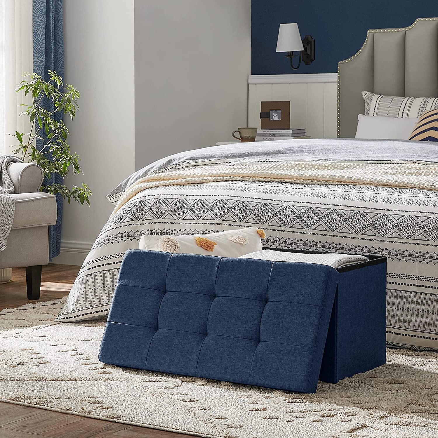 Sklopiva klupa za odlaganje, kapaciteta 80 L, 76 x 38 x 38 cm, tamnoplava | SONGMICS-vitahome.hr