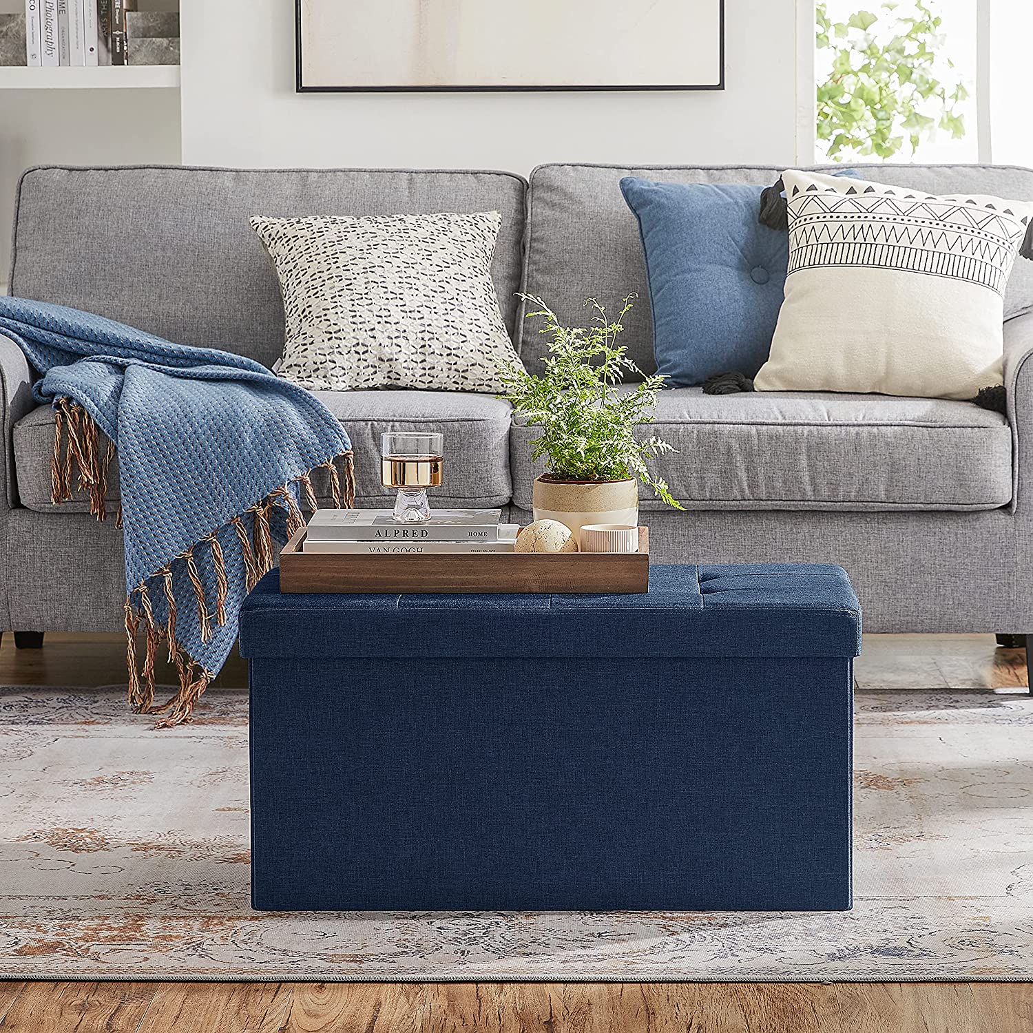 Sklopiva klupa za odlaganje, kapaciteta 80 L, 76 x 38 x 38 cm, tamnoplava | SONGMICS-vitahome.hr