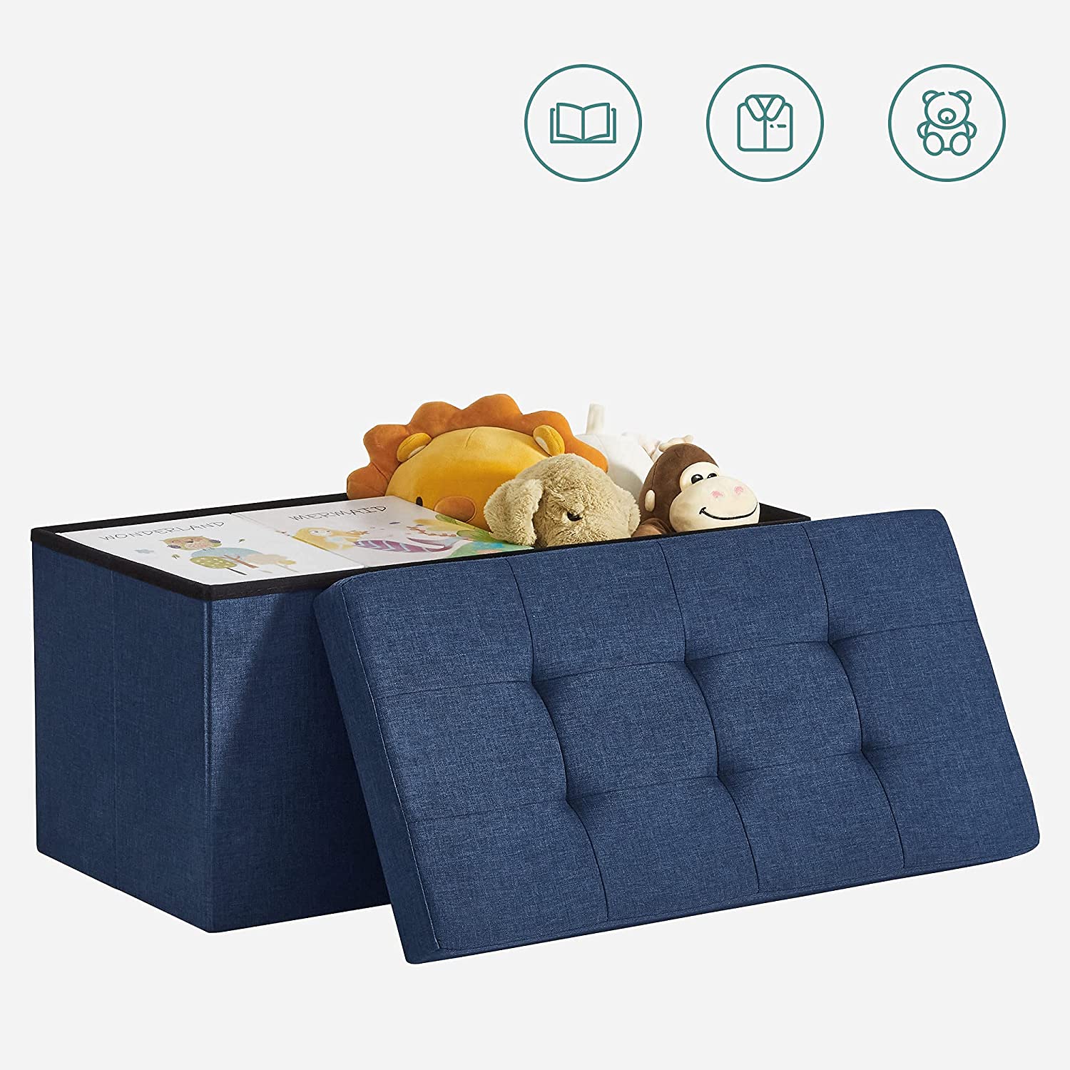 Sklopiva klupa za odlaganje, kapaciteta 80 L, 76 x 38 x 38 cm, tamnoplava | SONGMICS-vitahome.hr