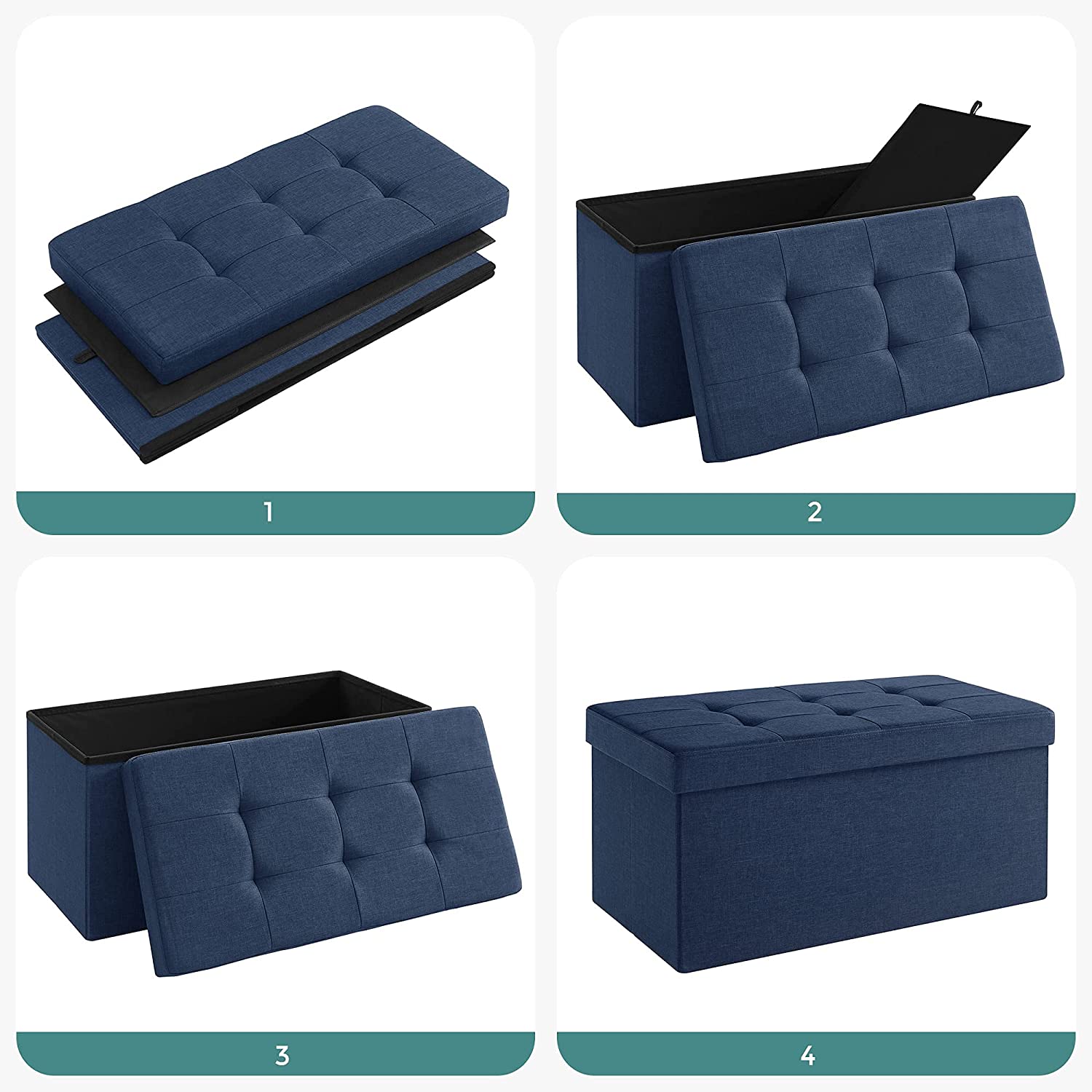 Sklopiva klupa za odlaganje, kapaciteta 80 L, 76 x 38 x 38 cm, tamnoplava | SONGMICS-vitahome.hr