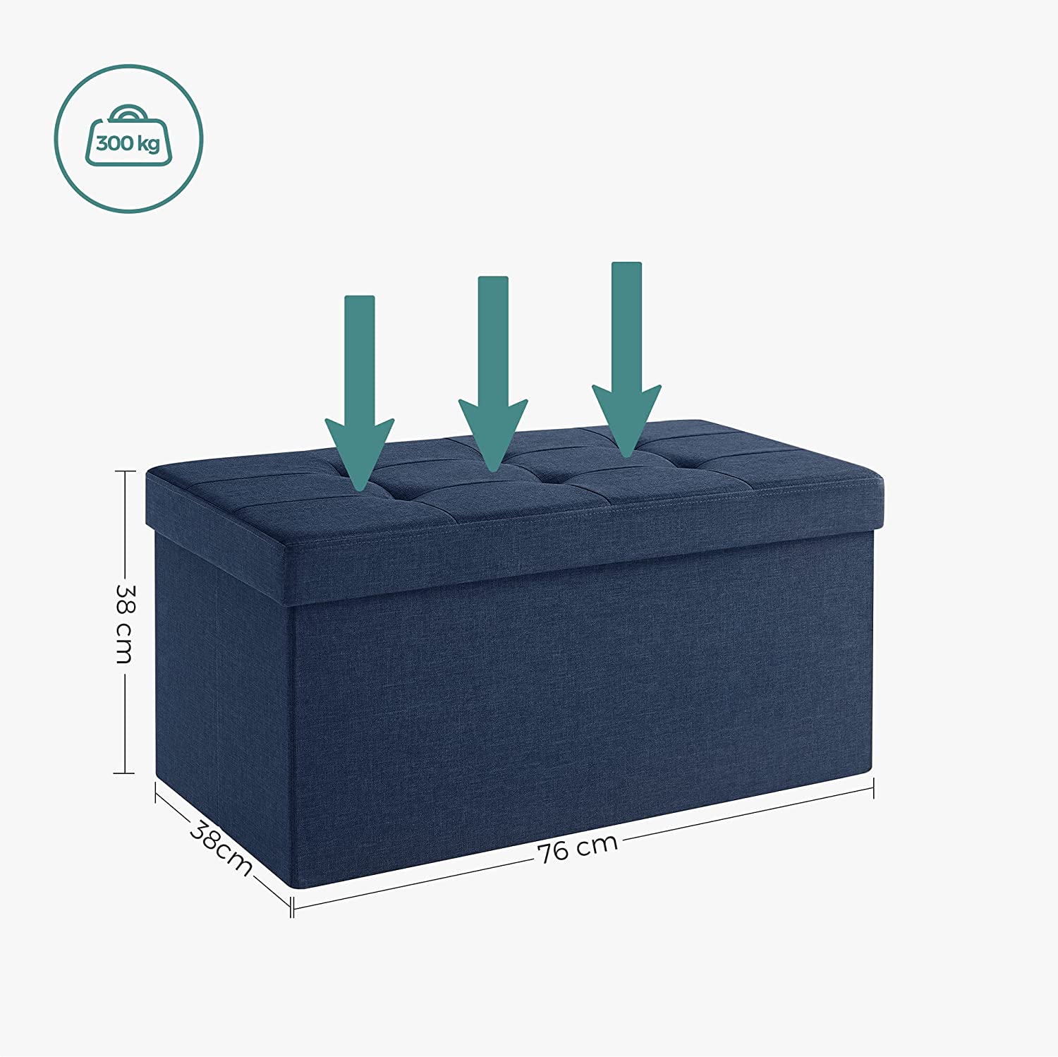 Sklopiva klupa za odlaganje, kapaciteta 80 L, 76 x 38 x 38 cm, tamnoplava | SONGMICS-vitahome.hr