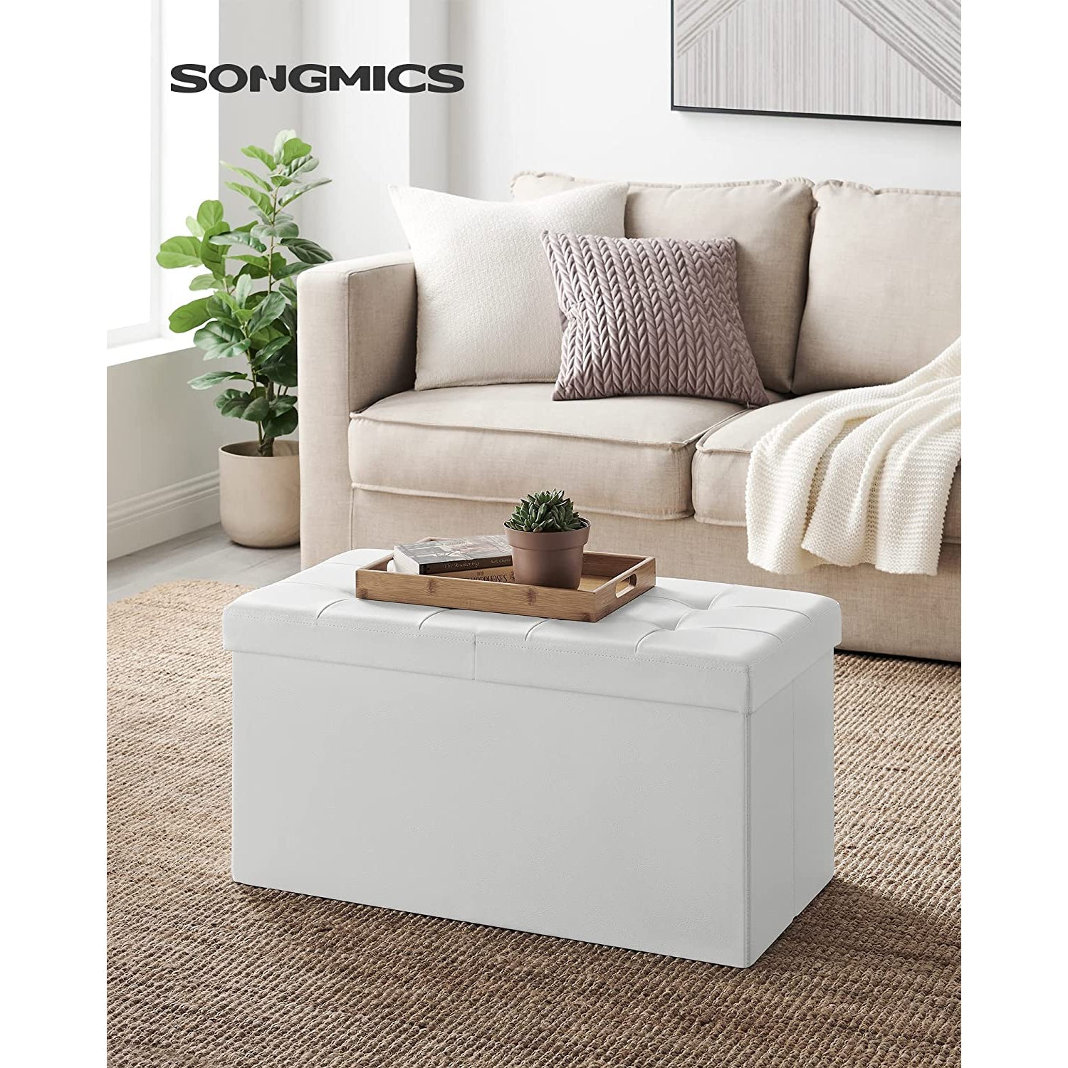 Sklopiva klupa za odlaganje kapaciteta 80L, 76 x 38 x 38 cm, bijela | SONGMICS-vitahome.hr
