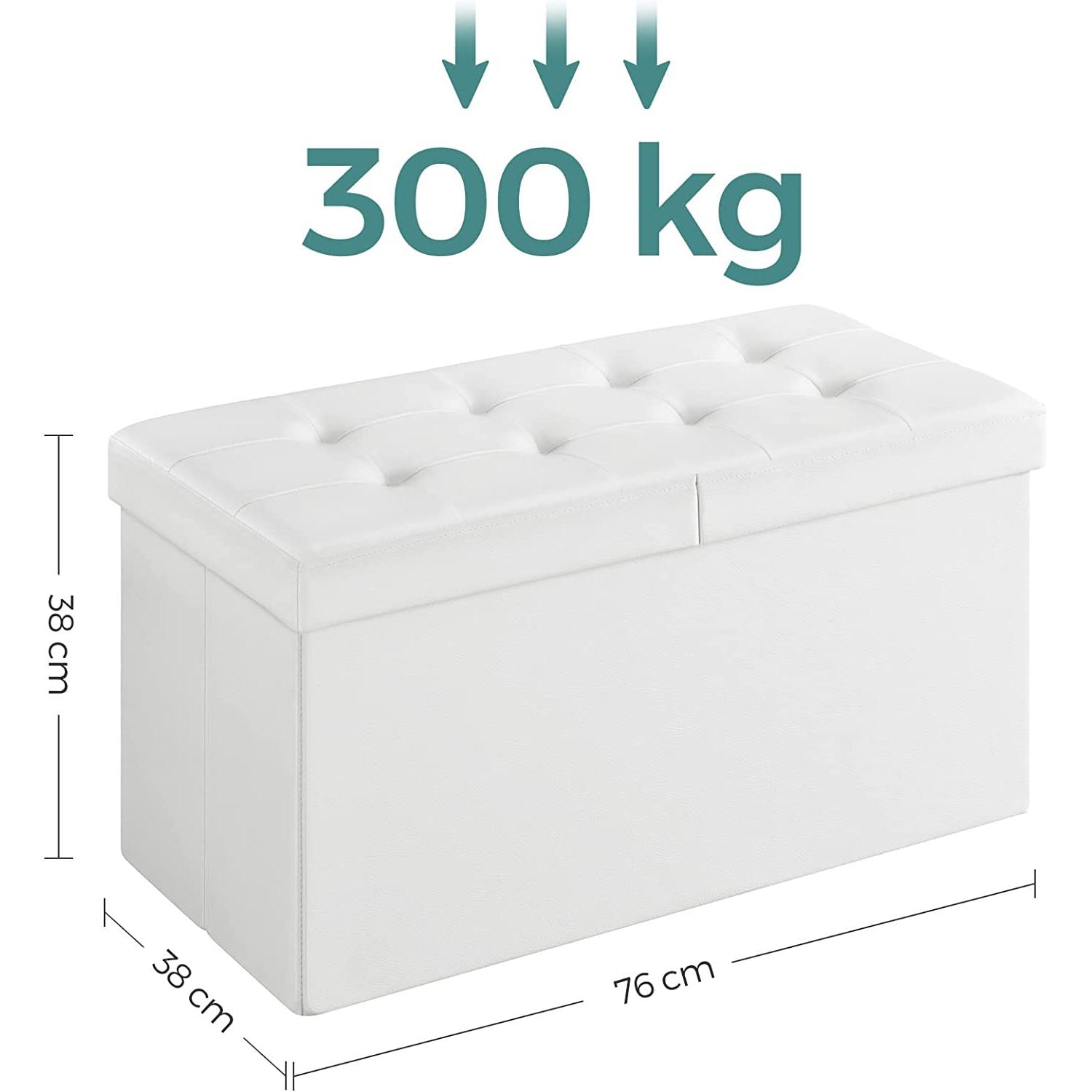 Sklopiva klupa za odlaganje kapaciteta 80L, 76 x 38 x 38 cm, bijela | SONGMICS-vitahome.hr