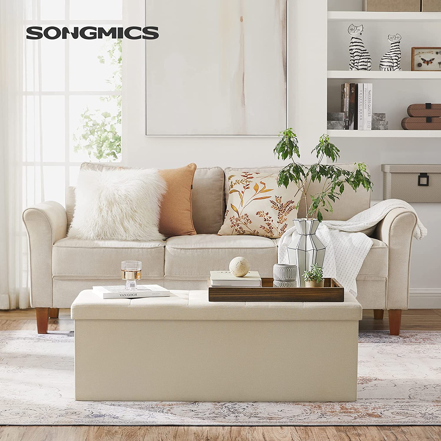 Sklopiva klupa za odlaganje, kutija za odlaganje bež | SONGMICS-vitahome.hr