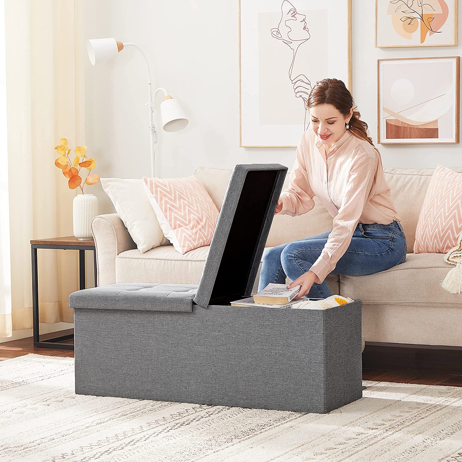 Sklopiva klupa za odlaganje, kutija za odlaganje, svijetlo siva | SONGMICS-vitahome.hr