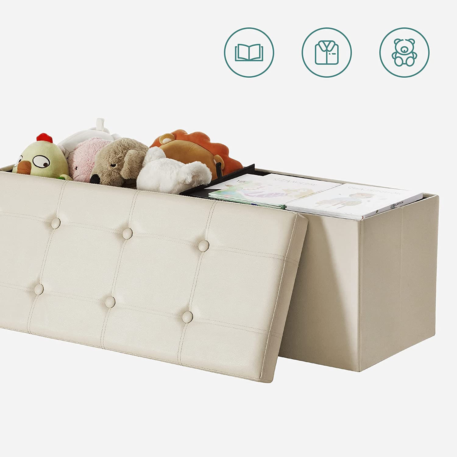sklopiva klupa za odlaganje, nosivost 300 kg, umjetna koža, bež 110 x 38 x 38 cm | SONGMICS-vitahome.hr