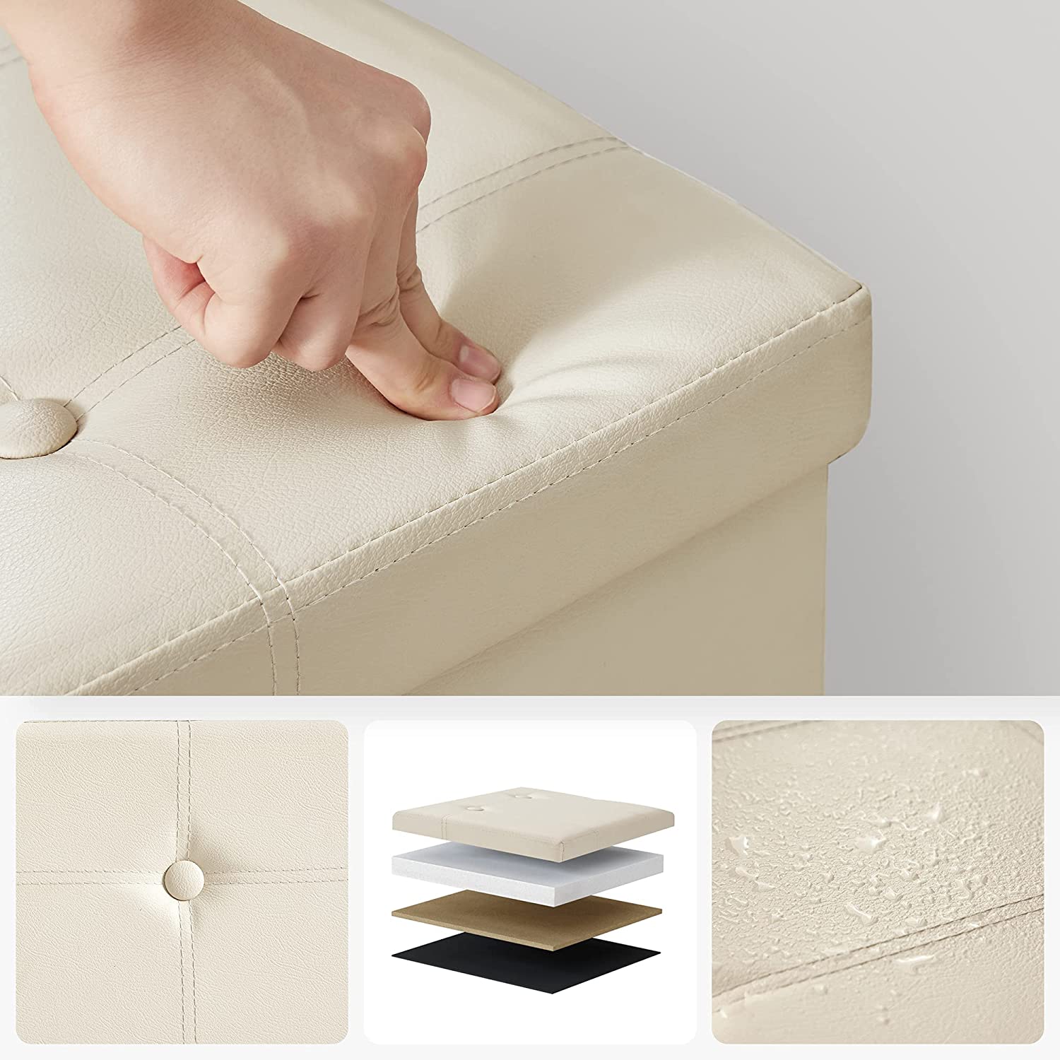 sklopiva klupa za odlaganje, nosivost 300 kg, umjetna koža, bež 110 x 38 x 38 cm | SONGMICS-vitahome.hr
