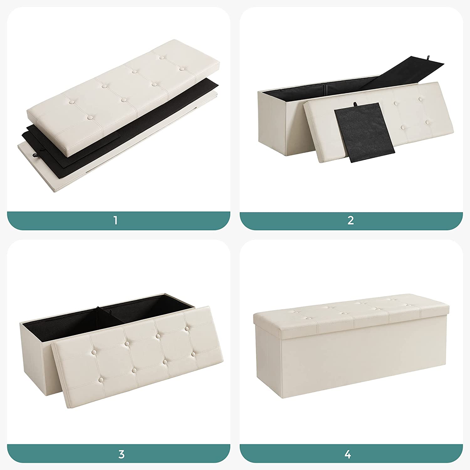 sklopiva klupa za odlaganje, nosivost 300 kg, umjetna koža, bež 110 x 38 x 38 cm | SONGMICS-vitahome.hr