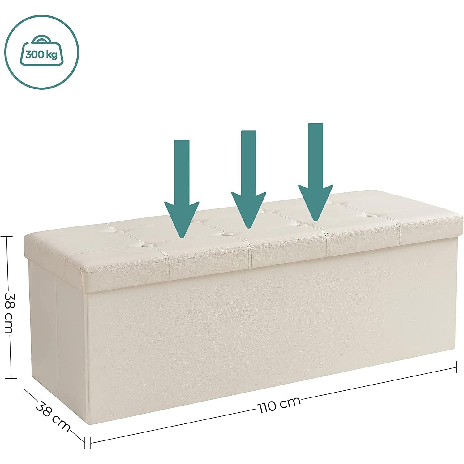sklopiva klupa za odlaganje, nosivost 300 kg, umjetna koža, bež 110 x 38 x 38 cm | SONGMICS-vitahome.hr