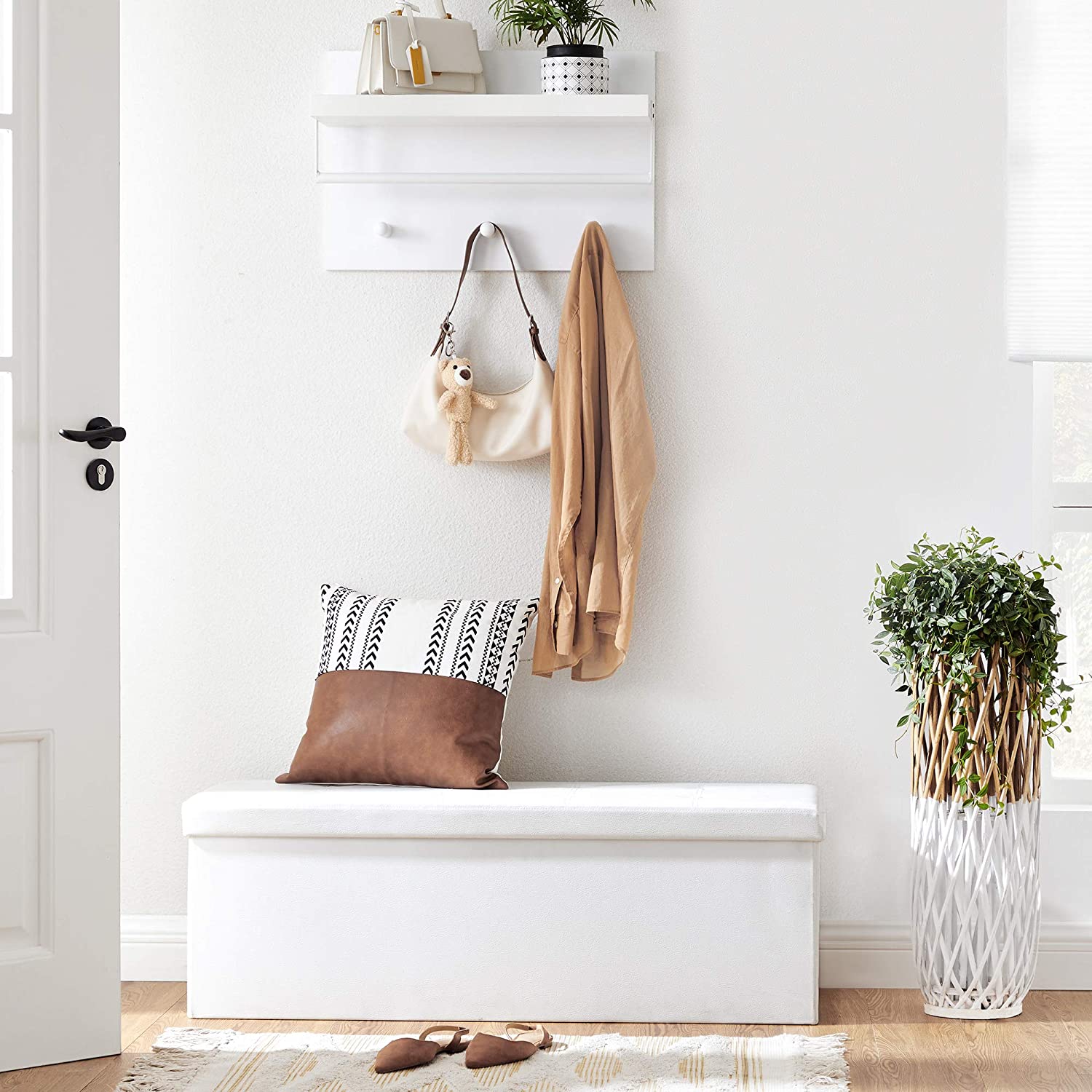 Sklopiva klupa za odlaganje od umjetne kože, 110 x 38 x 38 cm, bijela | SONGMICS-vitahome.hr