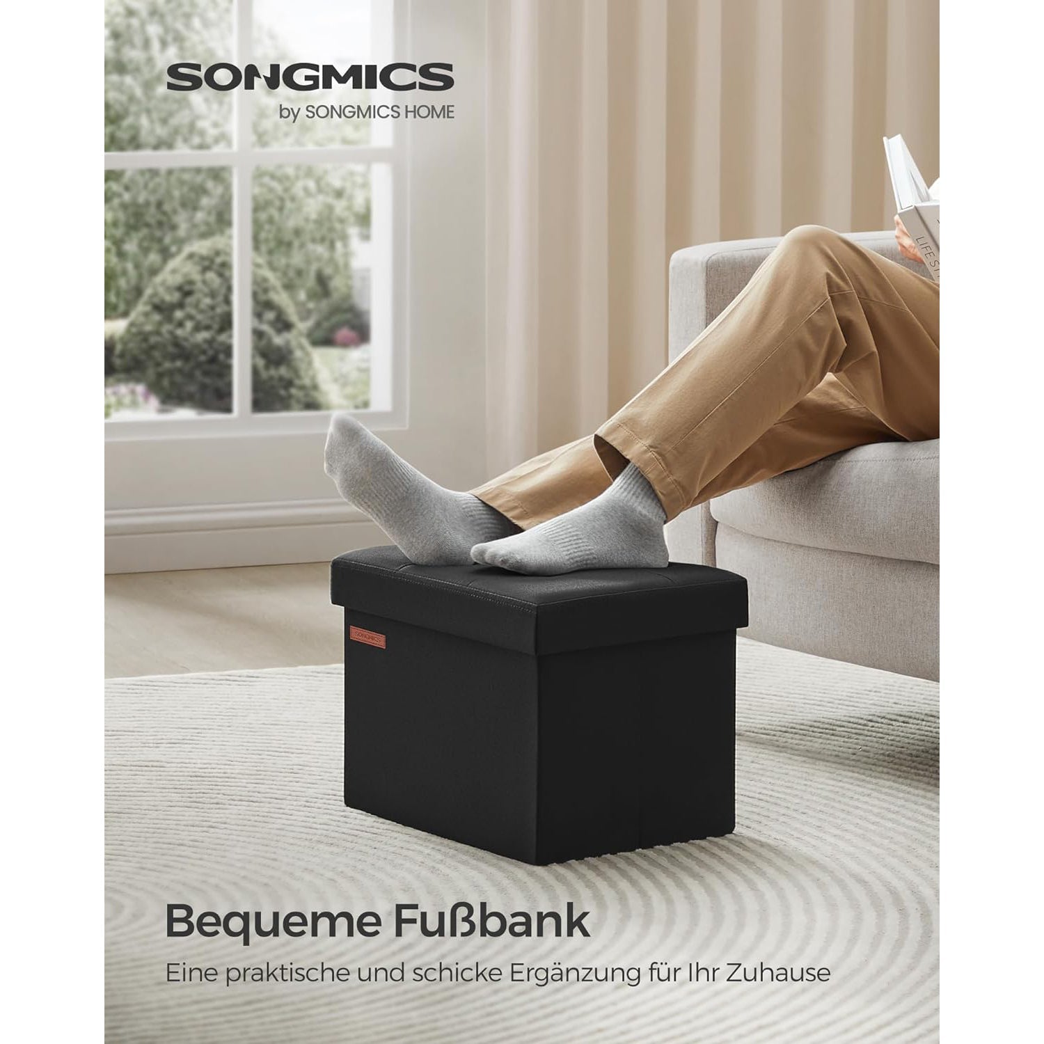 Sklopiva klupa za pohranu, tabure za noge, 31 x 41 x 31 cm, crne boje | SONGMICS-vitahome.hr