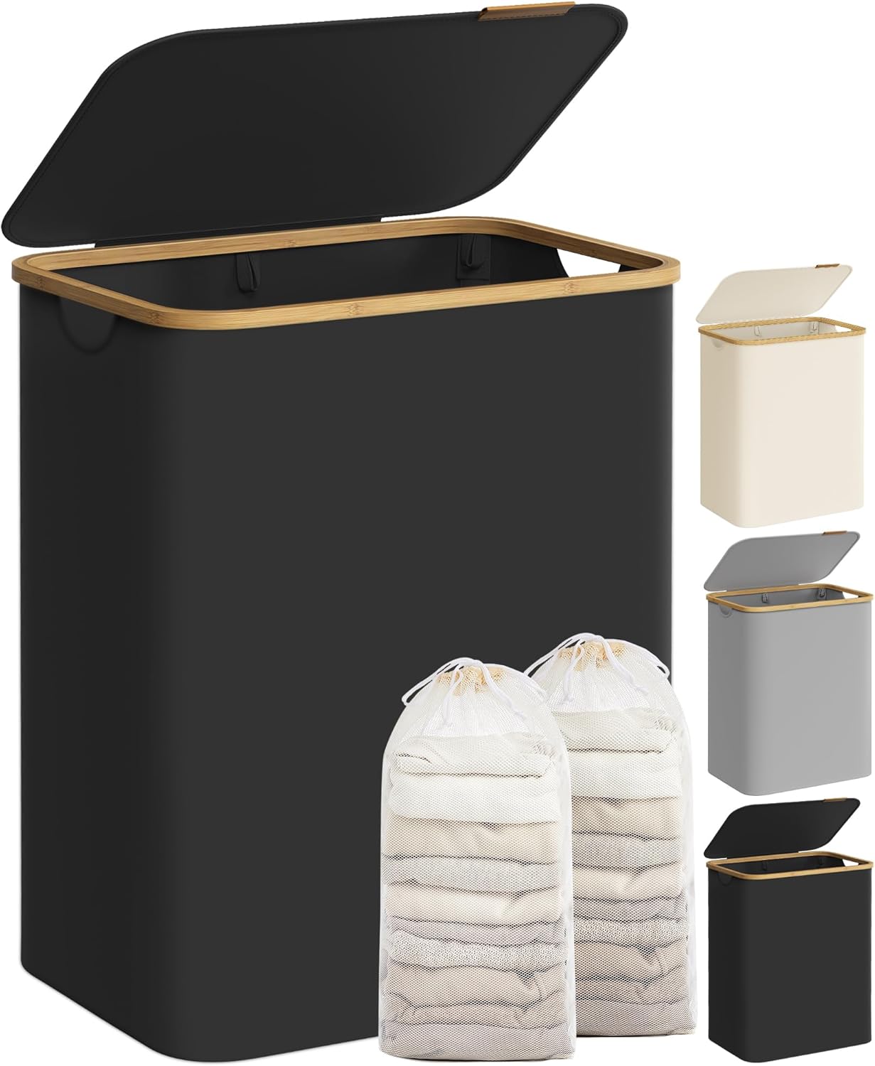 Sklopiva košara za rublje s 2 odjeljka, 130 l,52 x 38,5 x 70,5 cm, crna | SONGMICS-SONGMICS-Vita Home