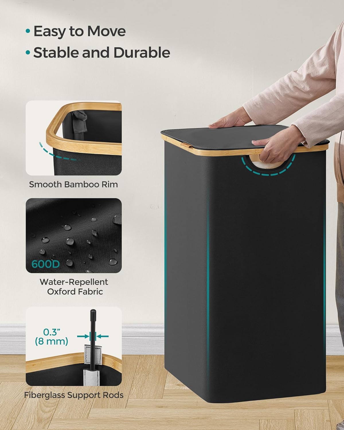 Sklopiva košara za rublje s 2 odjeljka, 130 l,52 x 38,5 x 70,5 cm, crna | SONGMICS-SONGMICS-Vita Home