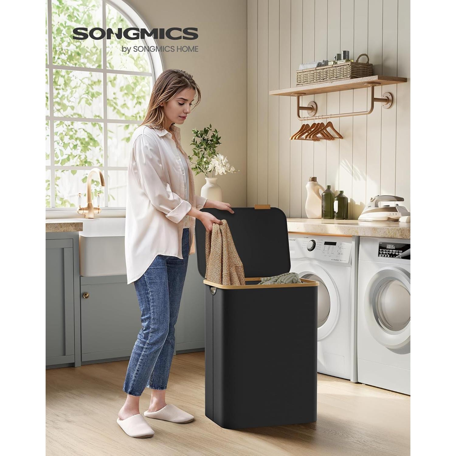 Sklopiva košara za rublje s 2 odjeljka, 130 l,52 x 38,5 x 70,5 cm, crna | SONGMICS-vitahome.hr