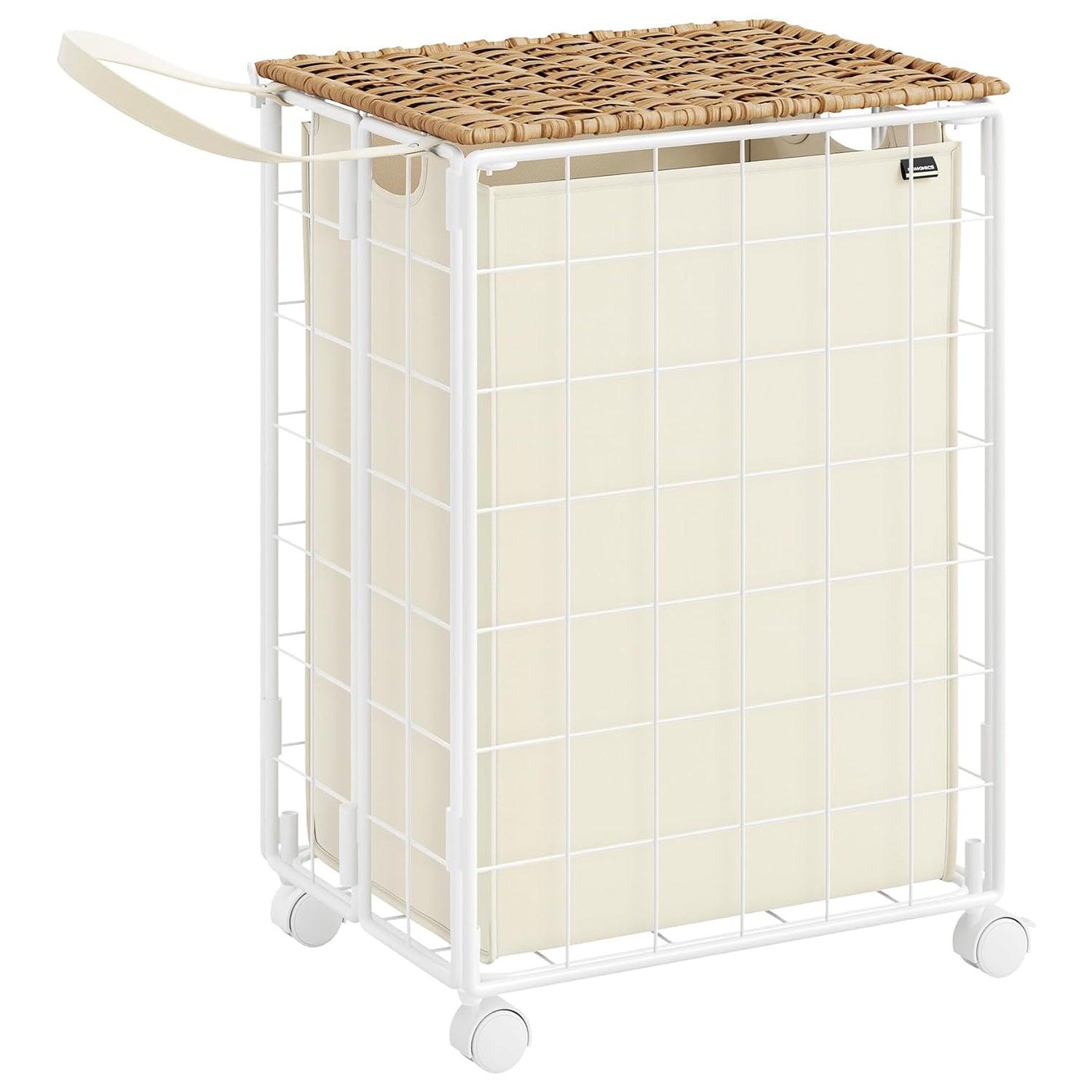 Sklopiva kosara za rublje sa kotacima i poklopcem, 90 L, bež-krem boja | SONGMICS-vitahome.hr