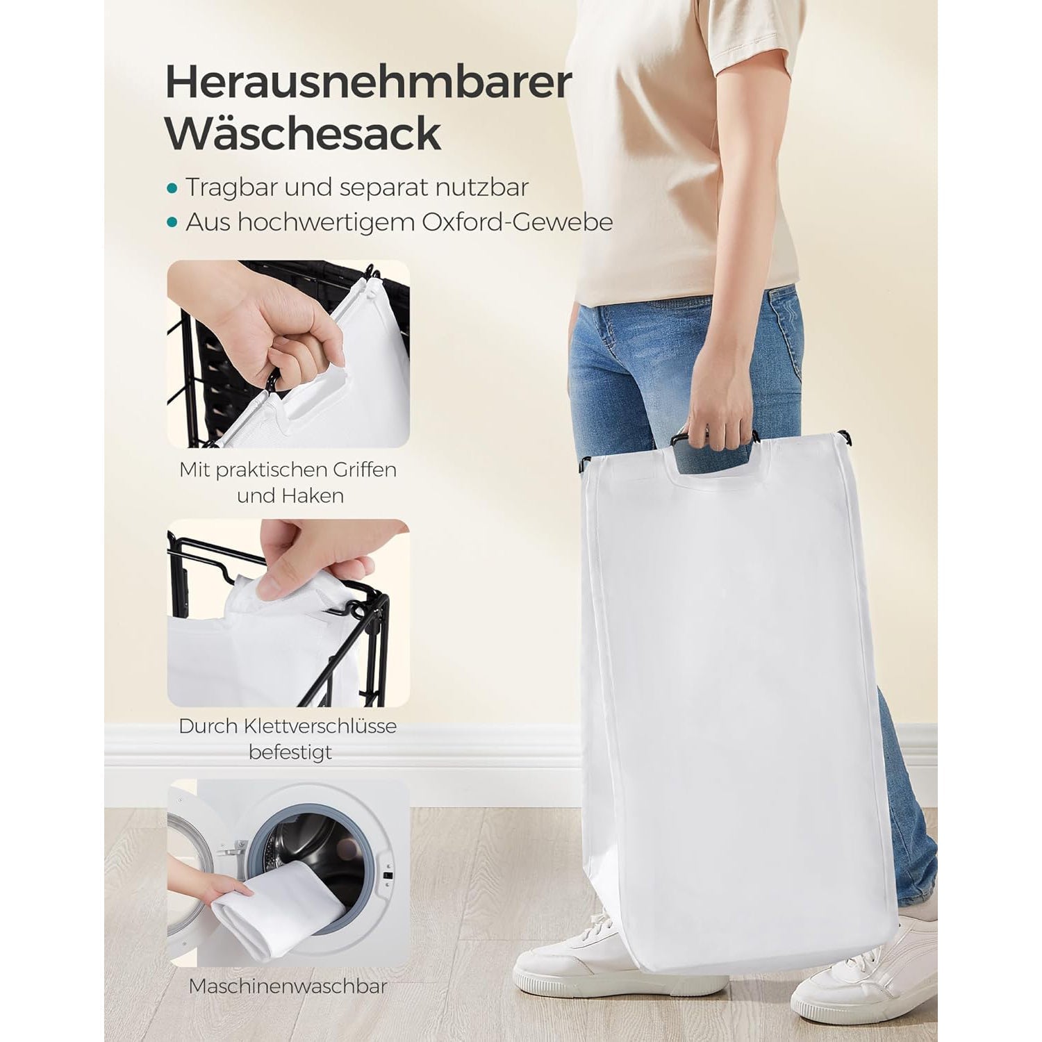 Sklopiva košara za rublje sa kotačima i poklopcem, 90 L, crno-bijela boja | SONGMICS-vitahome.hr